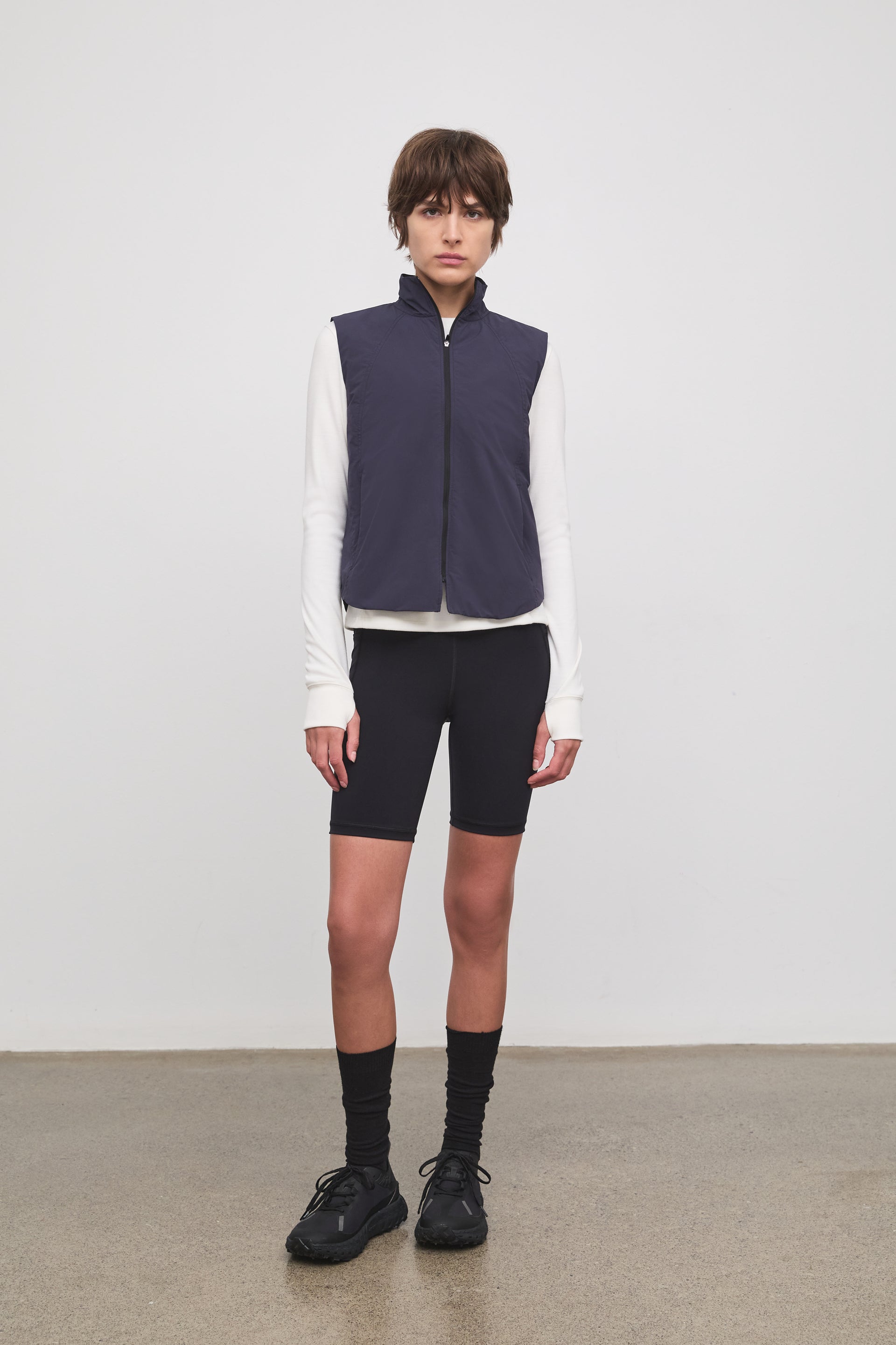 Literary Sport | Ada Womens Lightweight Packable Running Vest - Washed Navy - Front