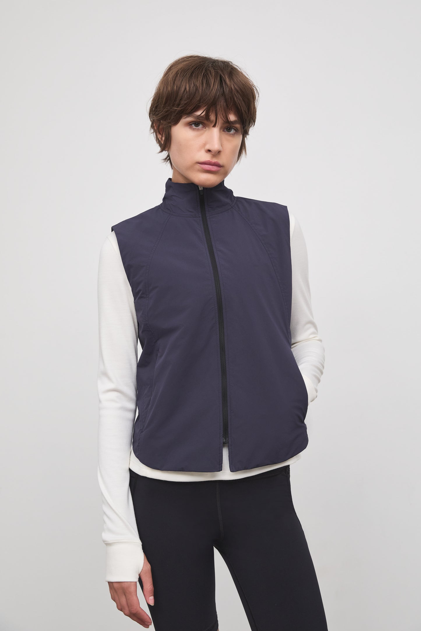 Literary Sport | Ada Womens Lightweight Packable Running Vest - Washed Navy - Front