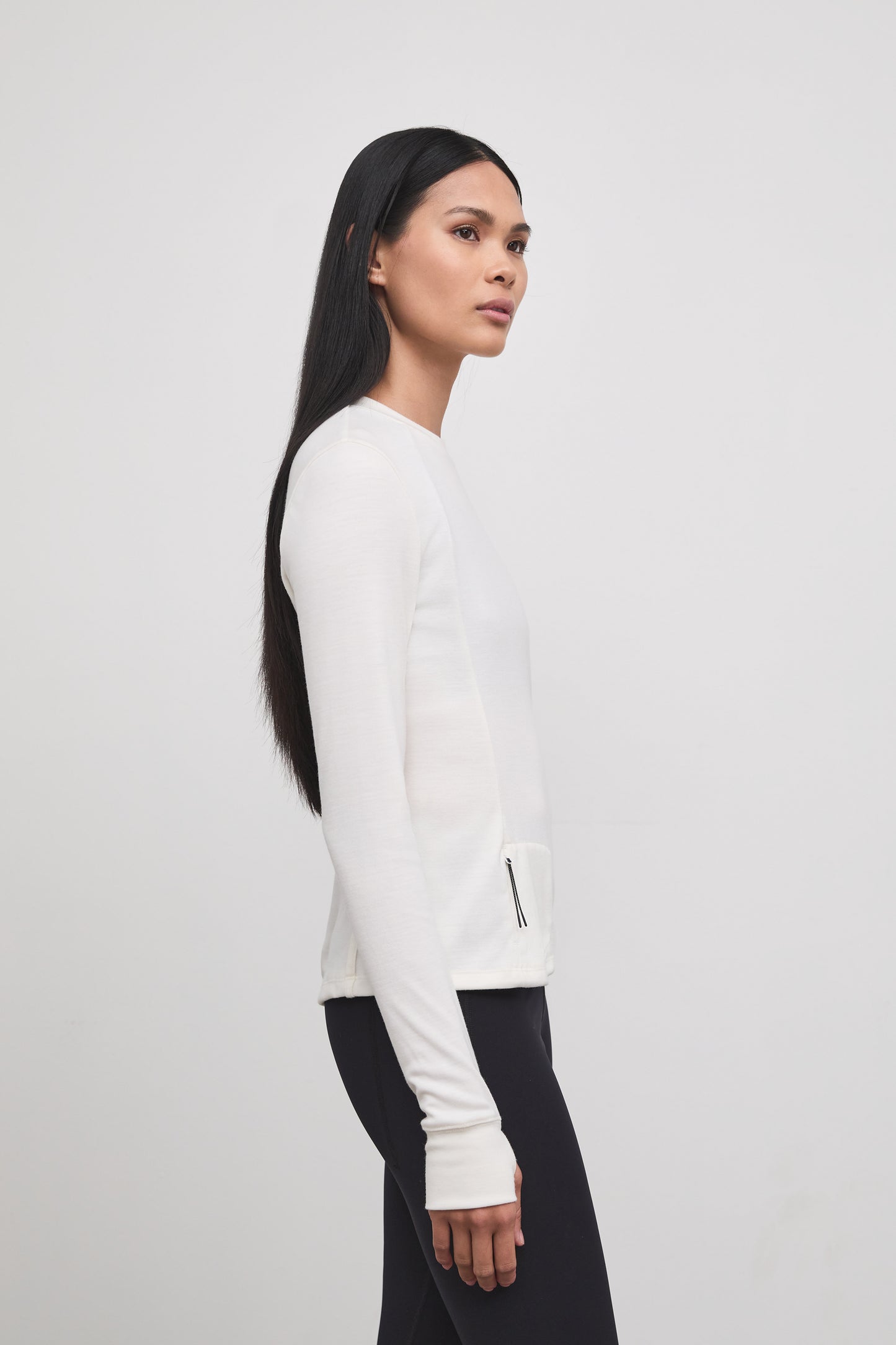Literary Sport - Anne Womens Long Sleeve Crewneck Running T-Shirt - Bone Off-White - Side