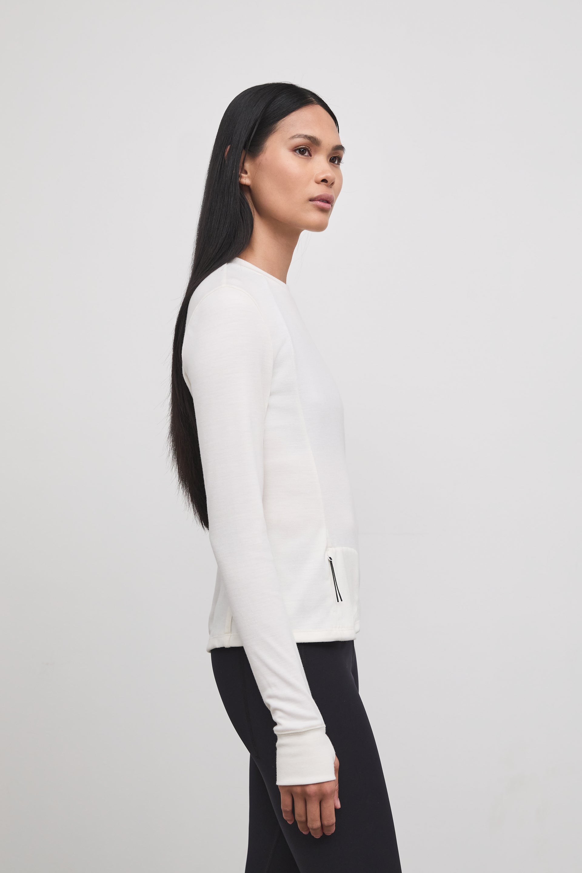 Literary Sport - Anne Womens Long Sleeve Crewneck Running T-Shirt - Bone Off-White - Side