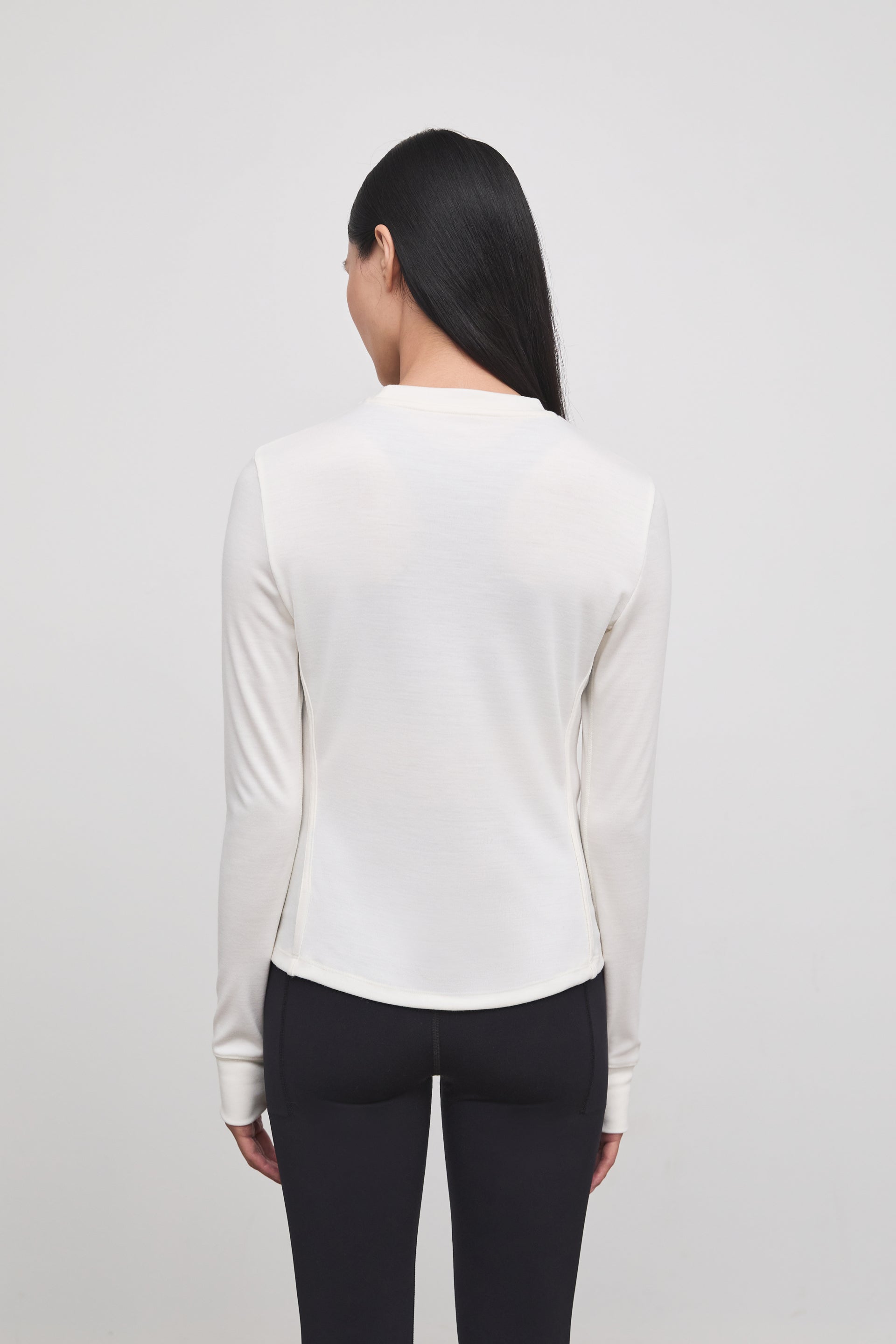 Literary Sport - Anne Womens Long Sleeve Crewneck Running T-Shirt - Bone Off-White - Back