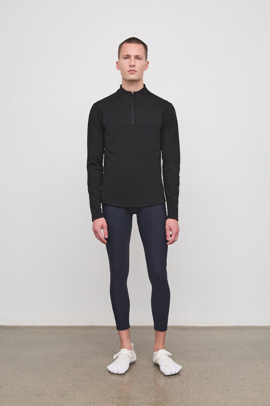 Literary Sport - Claude Mens Quarter Zip Running Long Sleeve T-Shirt - Black - Front