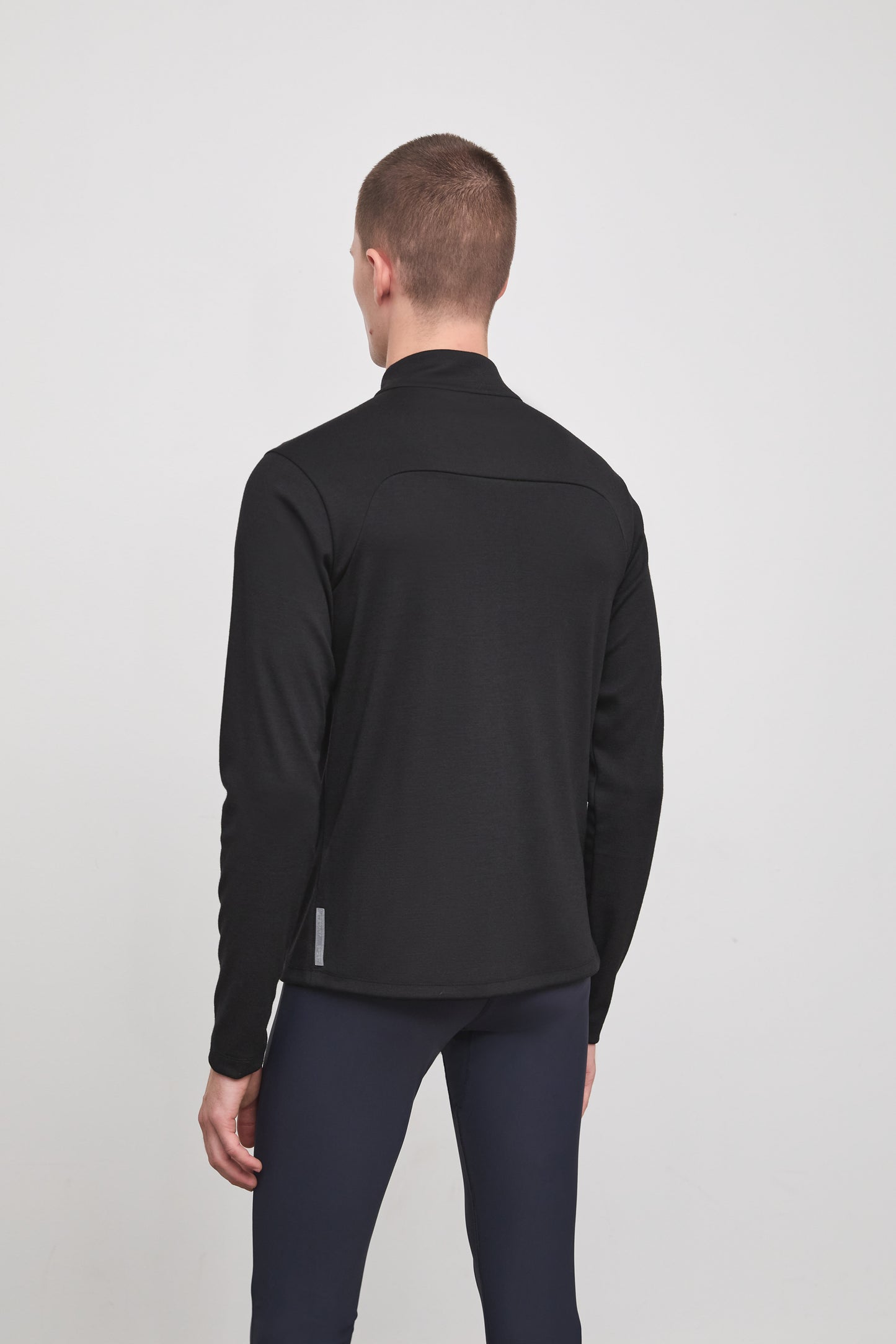 Literary Sport - Claude Mens Quarter Zip Running Long Sleeve T-Shirt - Black - Back