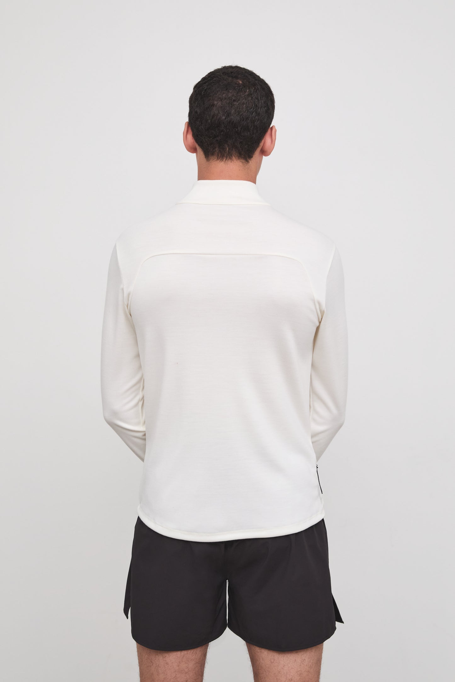 Literary Sport - Claude Mens Quarter Zip Running Long Sleeve T-Shirt - Bone Off-White - Back