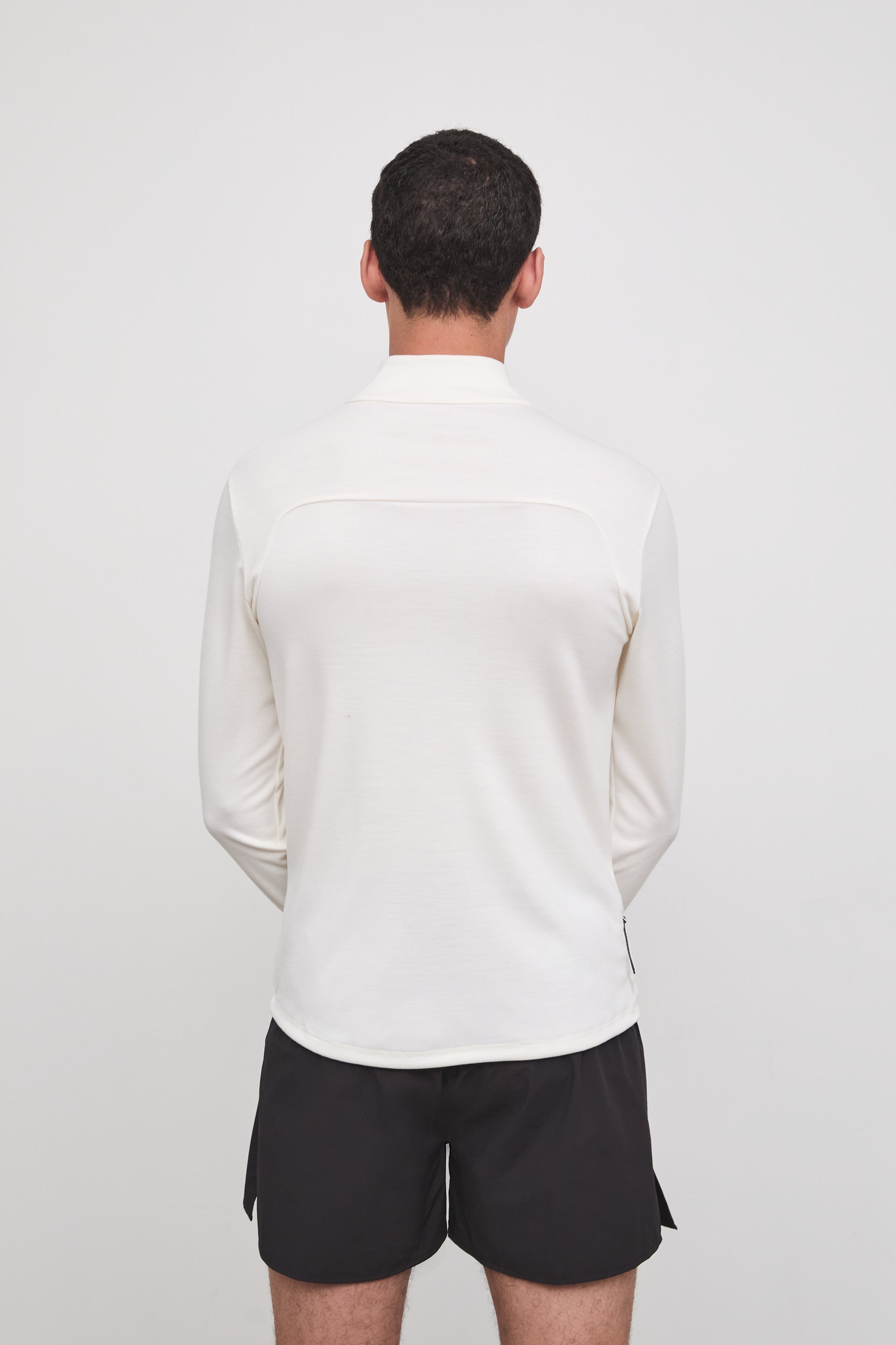 Literary Sport - Claude Mens Quarter Zip Running Long Sleeve T-Shirt - Bone Off-White - Back