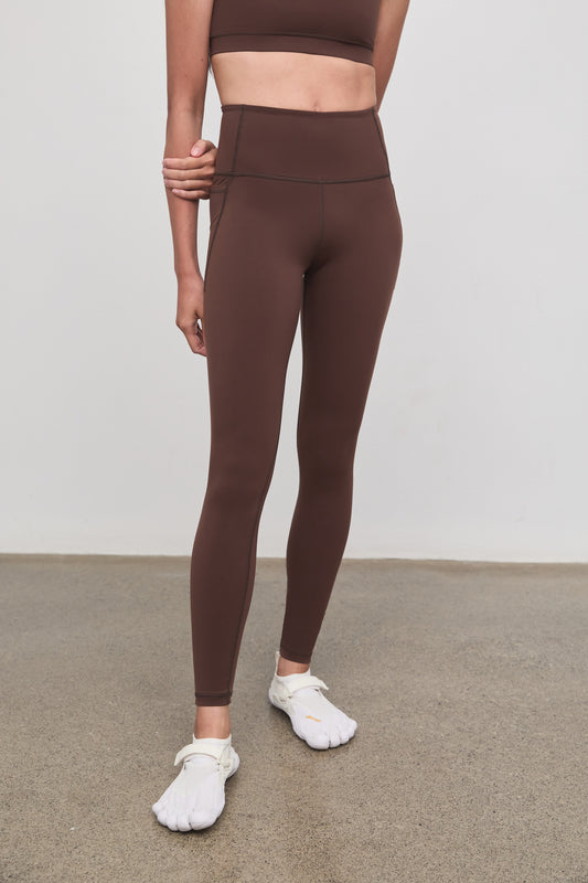 Literary Sport - Issa Womens Full Length Running Tight - Umber Chocolate Brown - Front