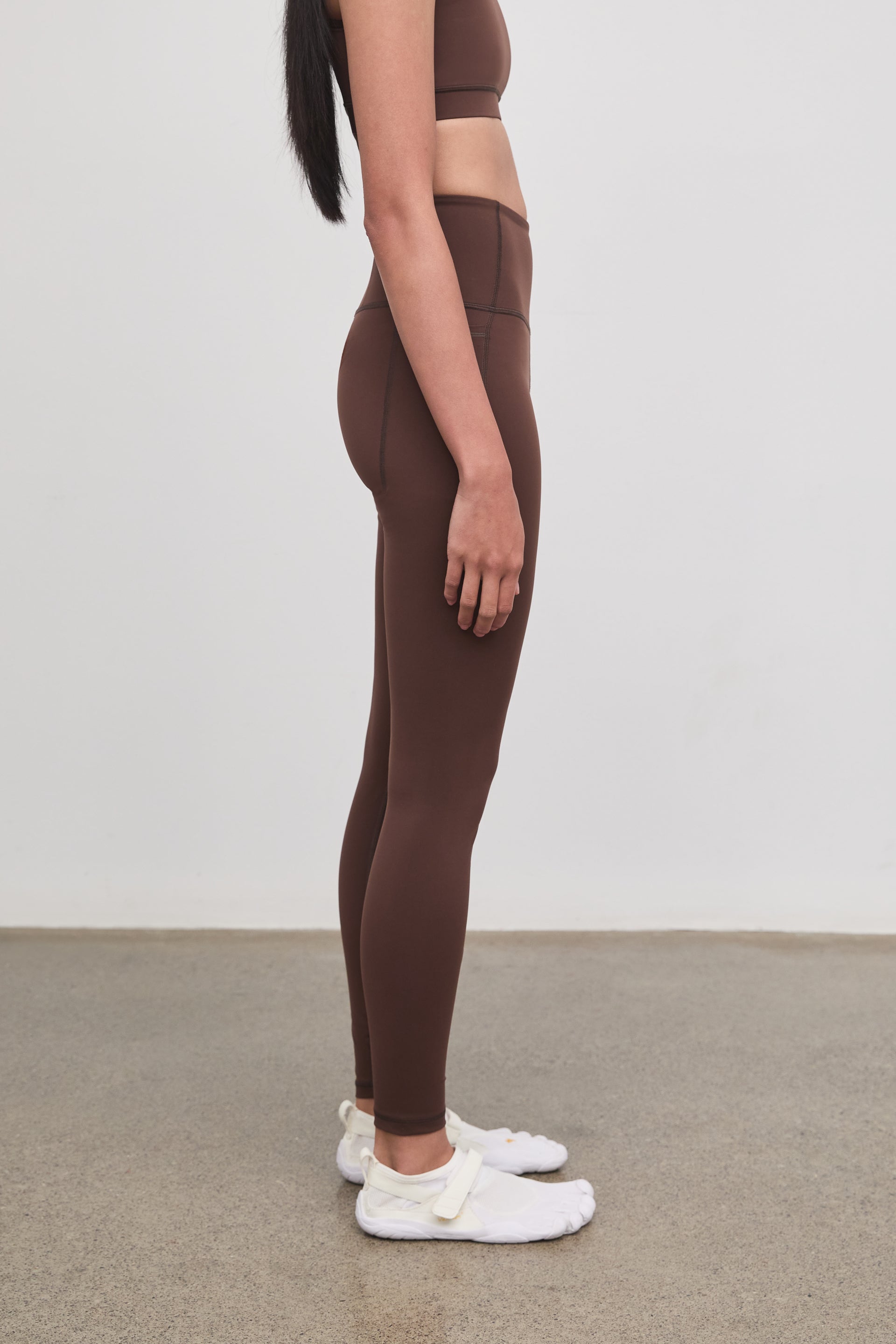 Literary Sport - Issa Womens Full Length Running Tight - Umber Chocolate Brown - Side
