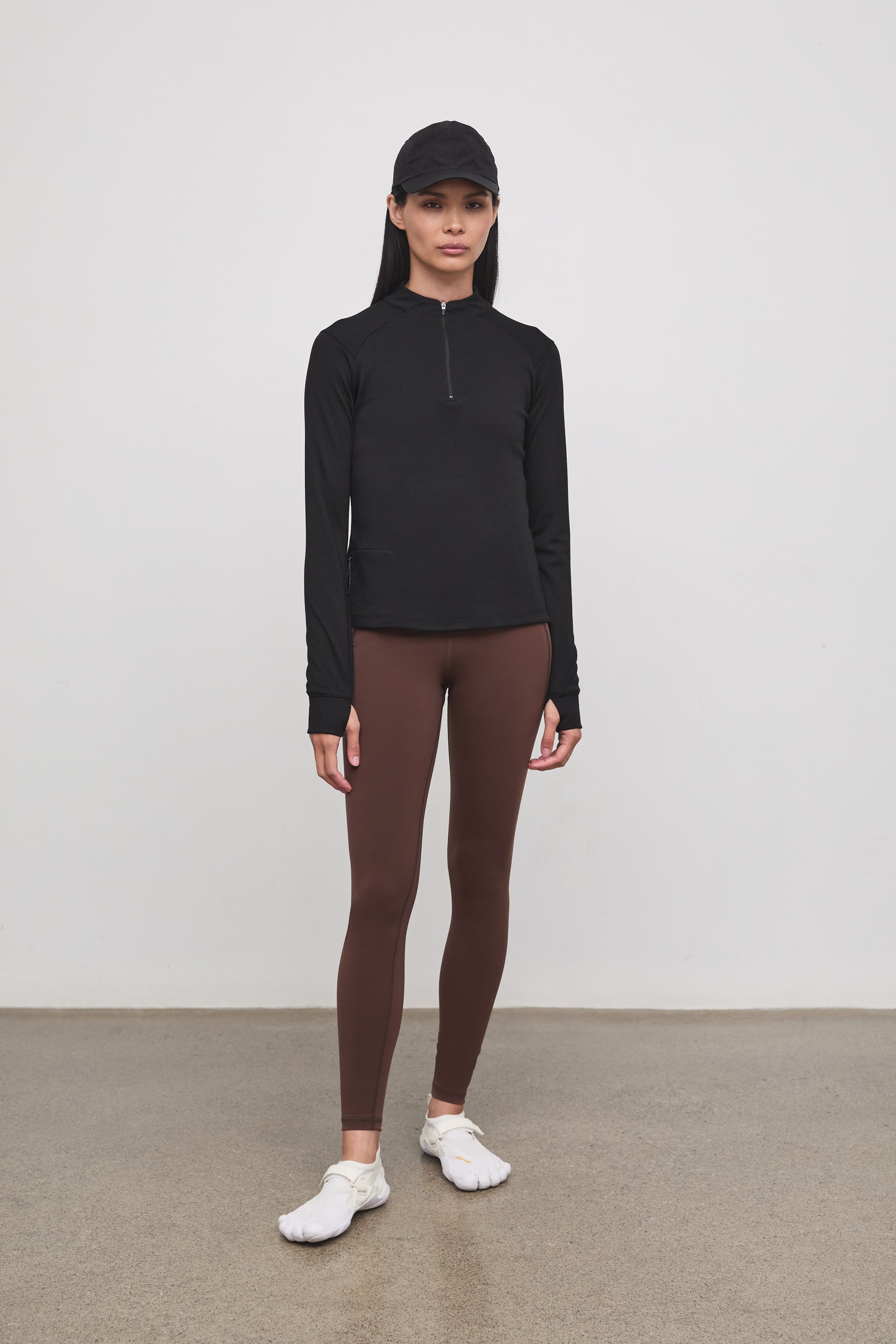 Literary Sport - Issa Womens Full Length Running Tight - Umber Chocolate Brown - Front
