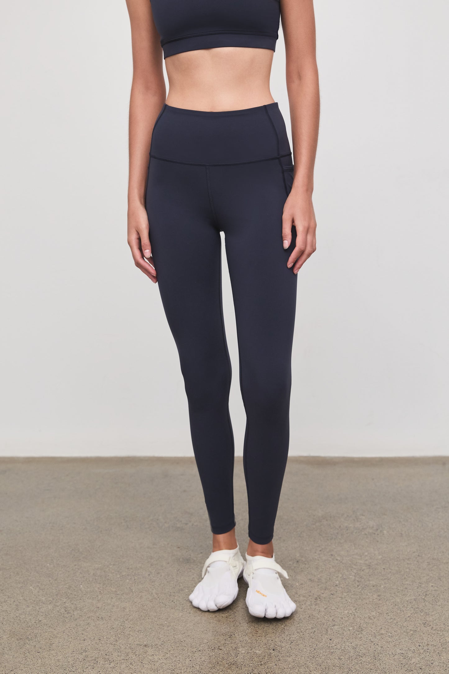 Literary Sport - Issa Womens Full Length Running Tight - Washed Navy - Front