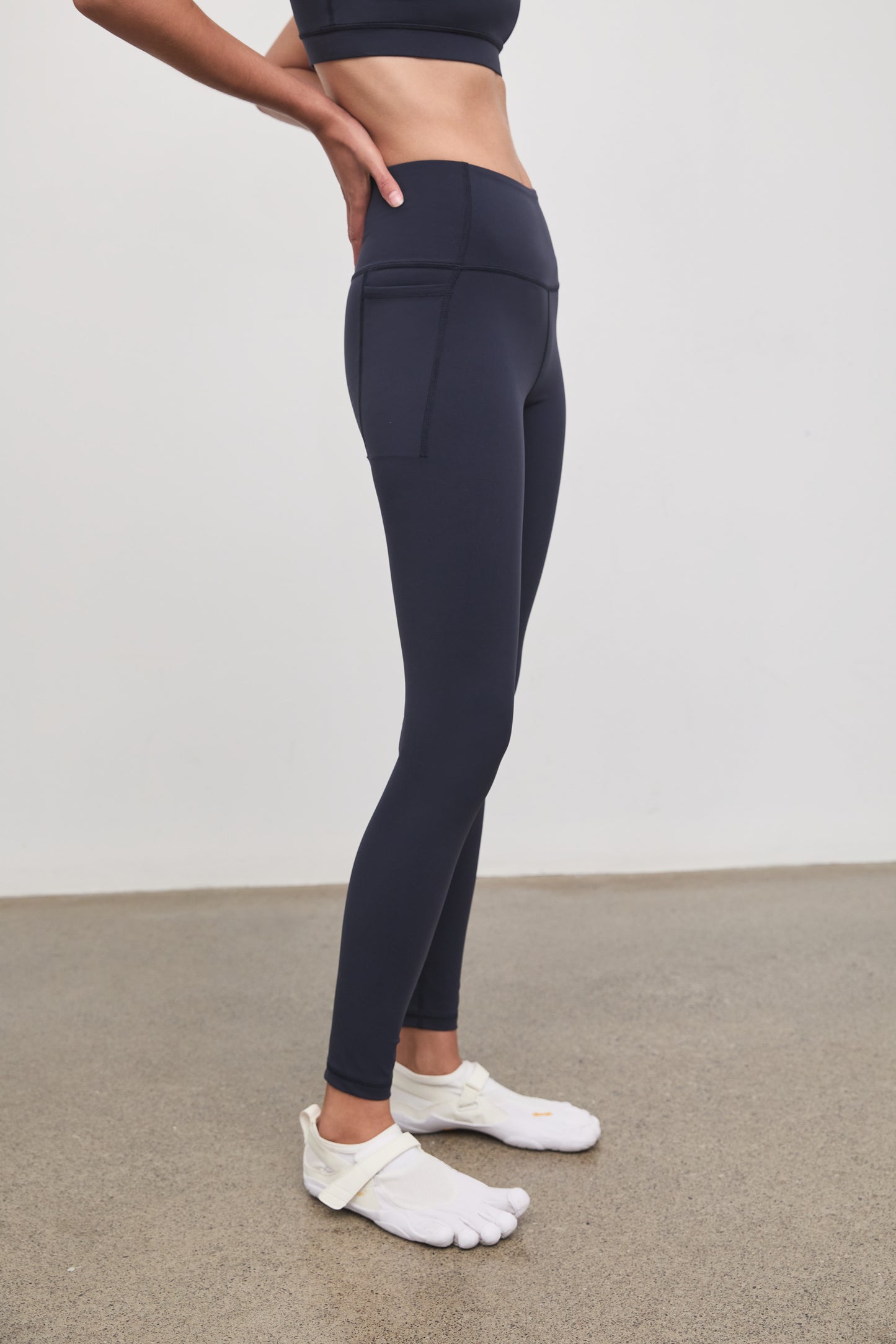 Literary Sport - Issa Womens Full Length Running Tight - Washed Navy - Side Detail