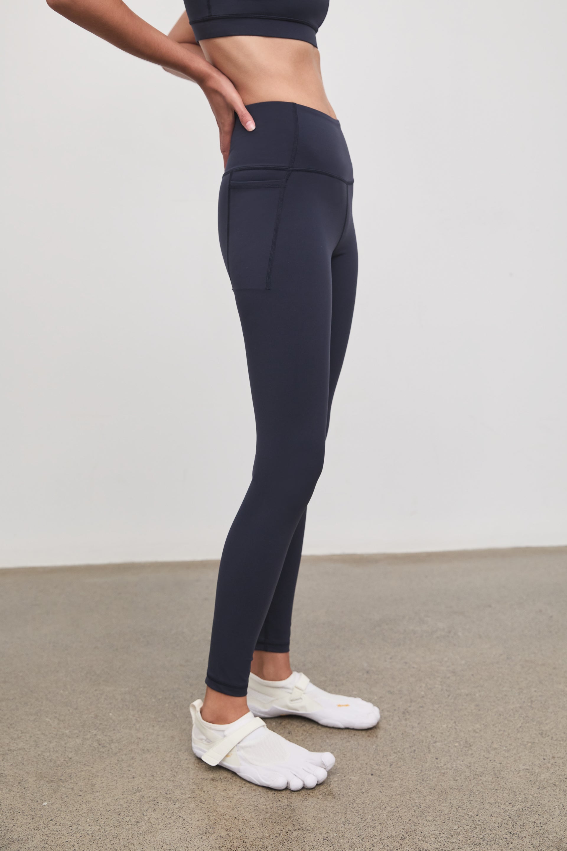 Literary Sport - Issa Womens Full Length Running Tight - Washed Navy - Side Detail