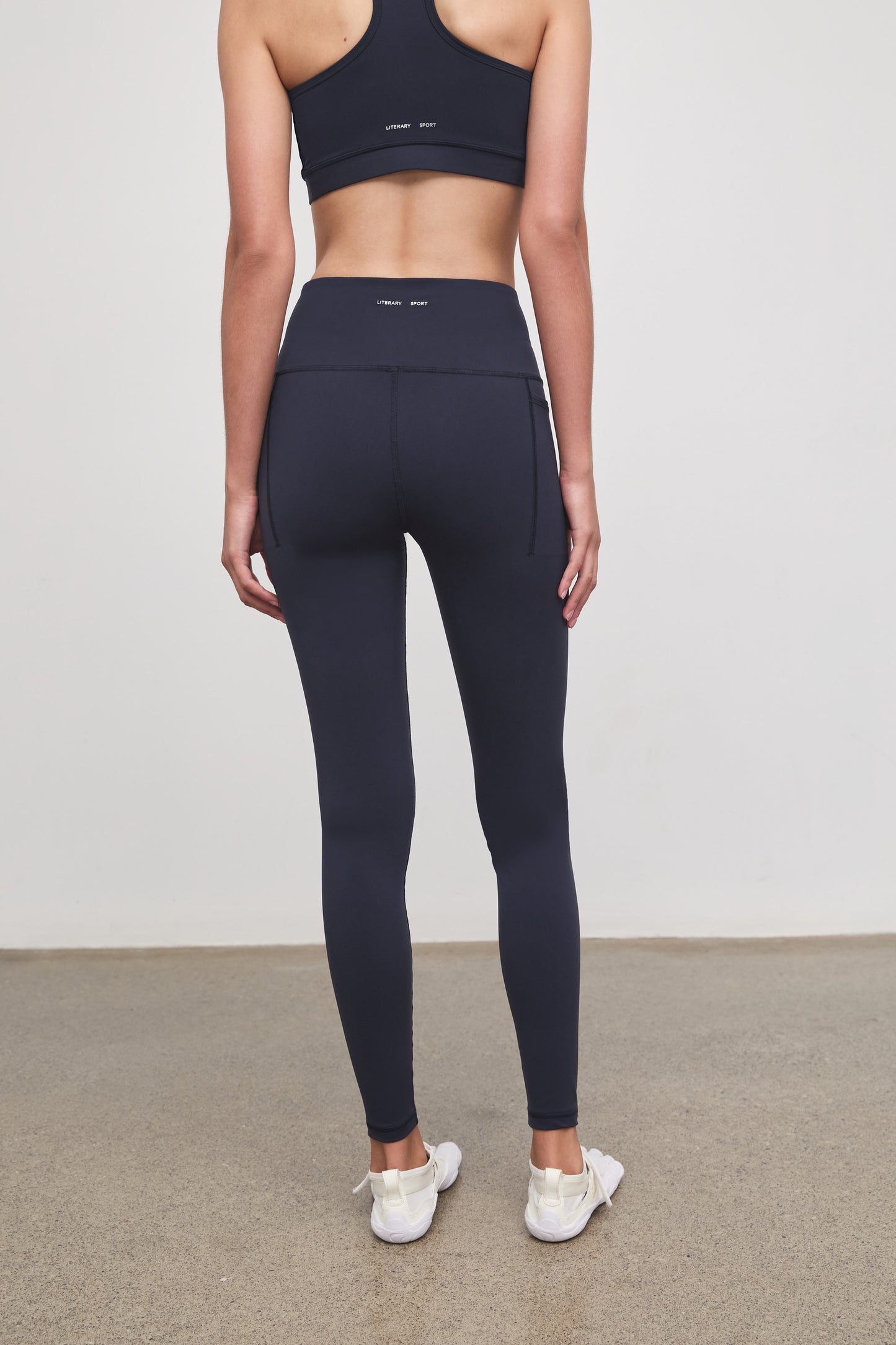 Literary Sport - Issa Womens Full Length Running Tight - Washed Navy - Back