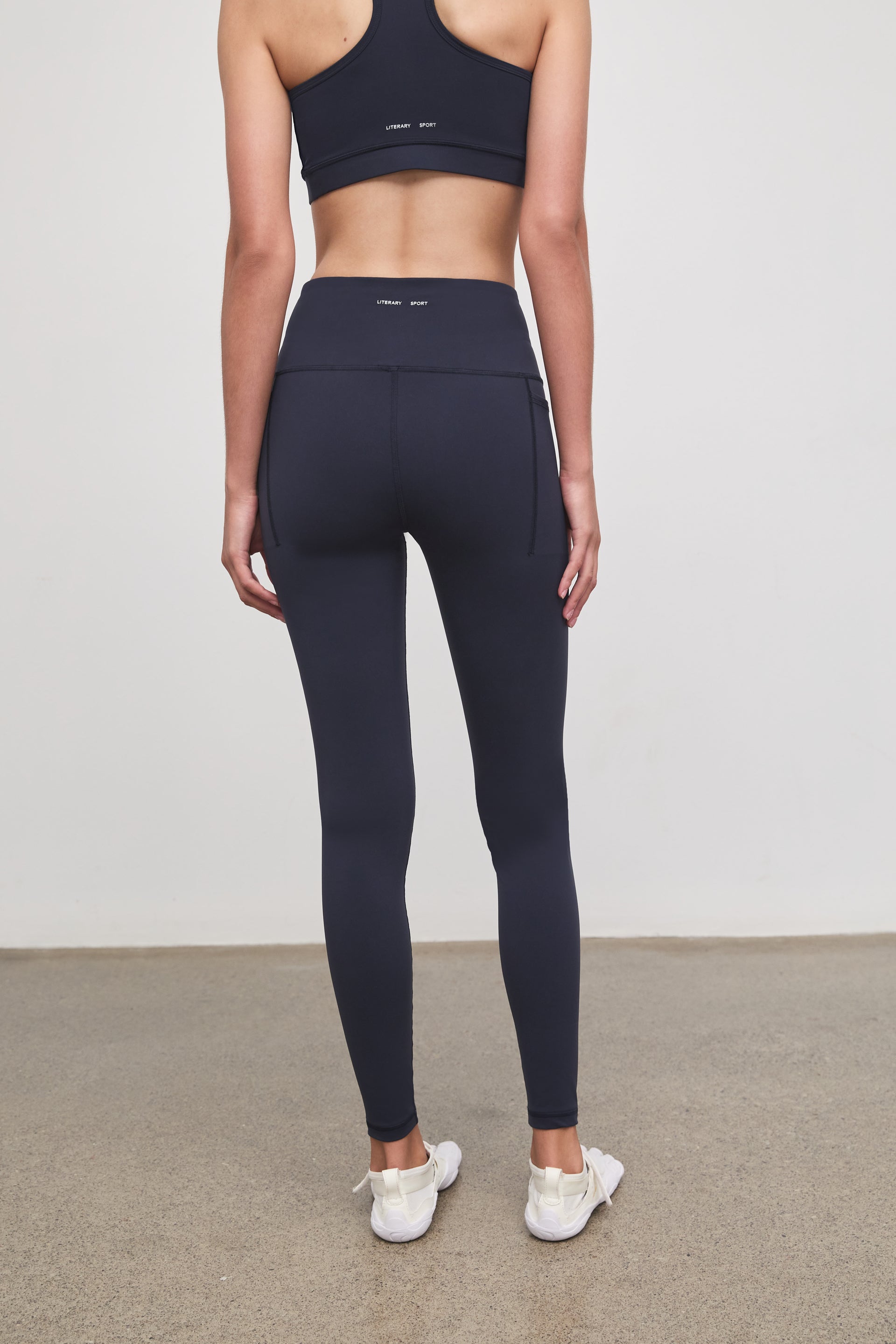 Literary Sport - Issa Womens Full Length Running Tight - Washed Navy - Back