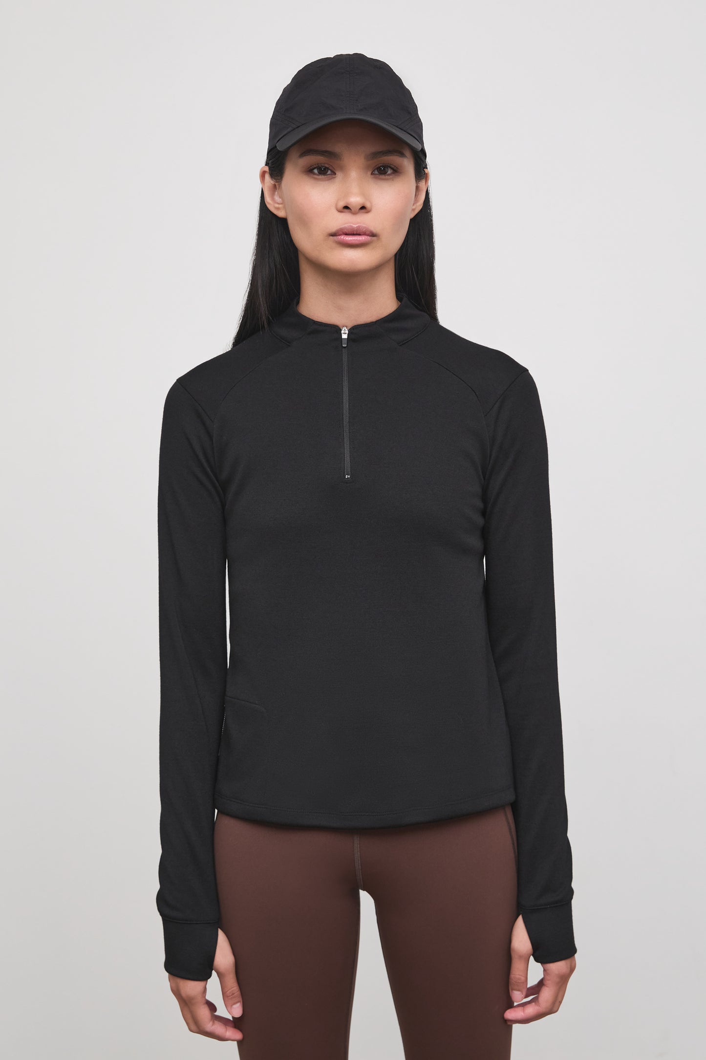 Literary Sport - Jorie Womens Long Sleeve Quarter Zip Running T-Shirt - Black - Front
