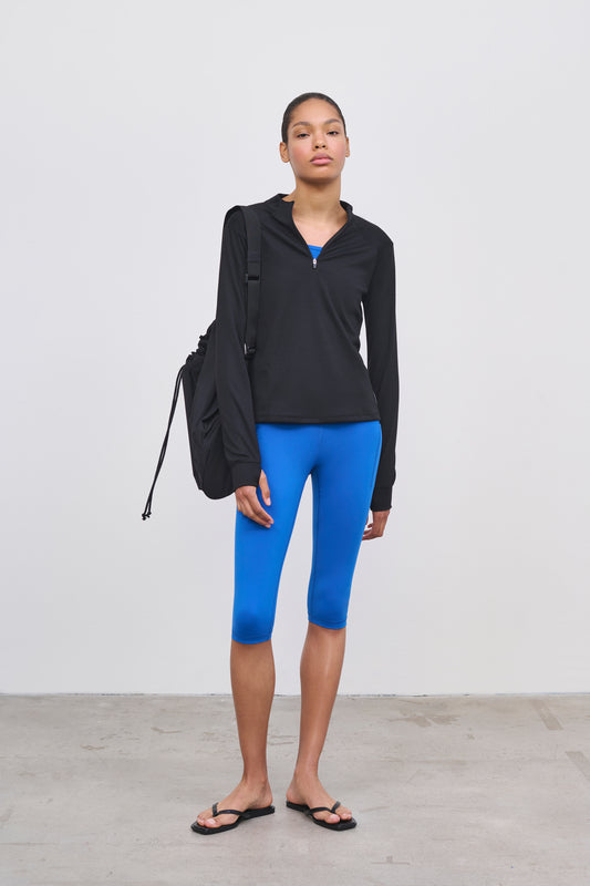 Literary Sport - Jorie Womens Long Sleeve Quarter Zip Running T-Shirt - Black - Front