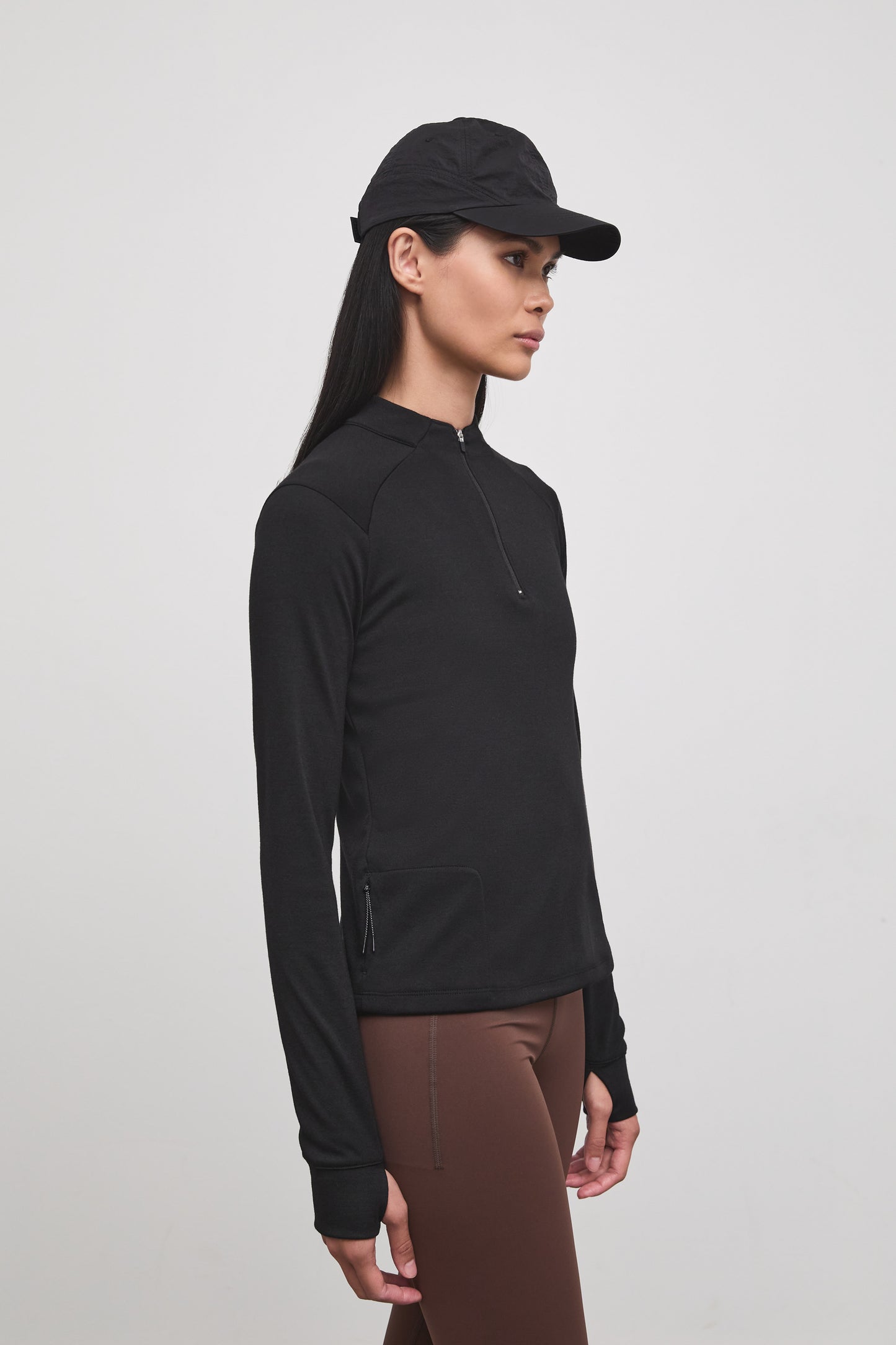 Literary Sport - Jorie Womens Long Sleeve Quarter Zip Running T-Shirt - Black - Side