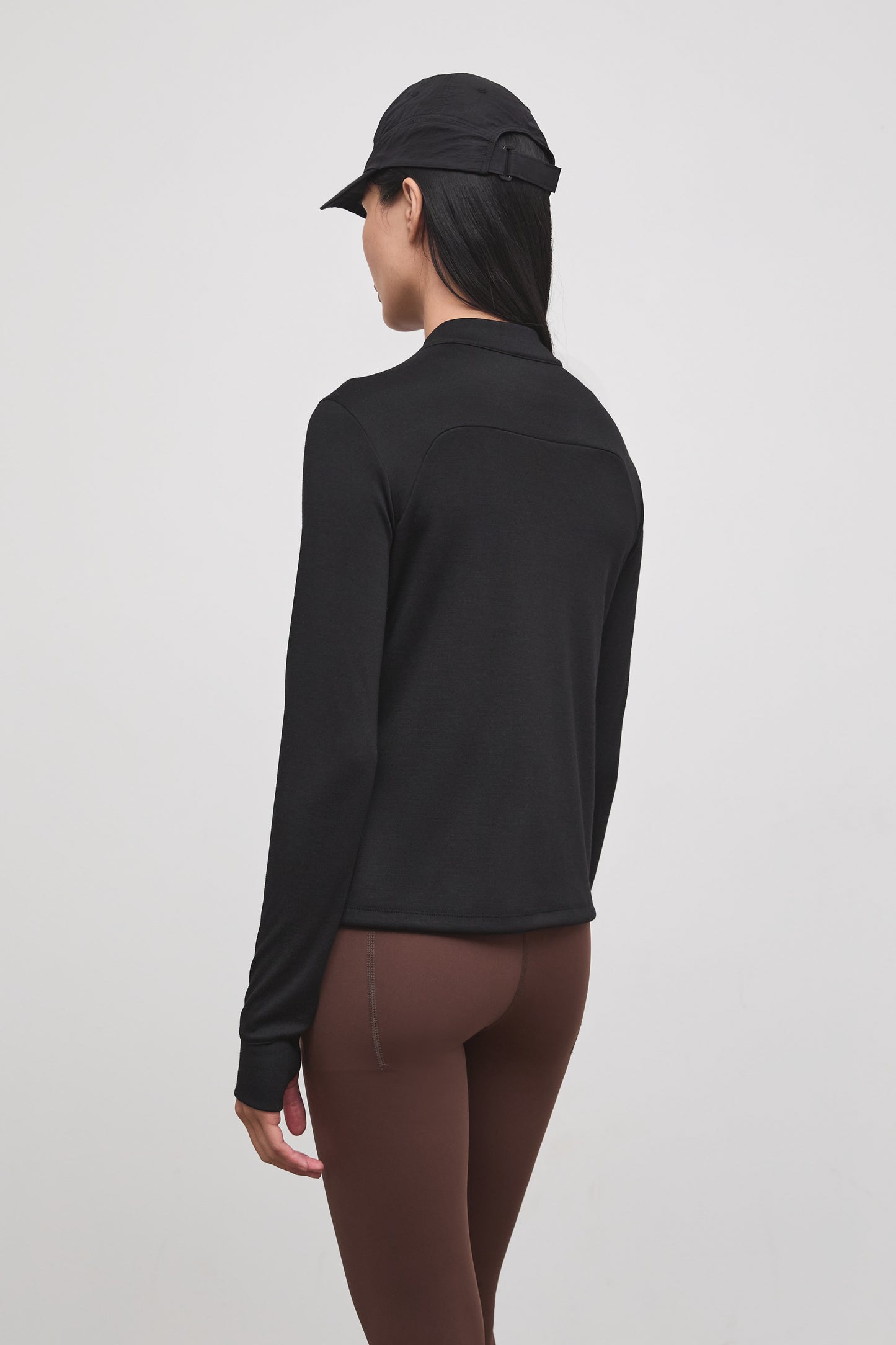 Literary Sport - Jorie Womens Long Sleeve Quarter Zip Running T-Shirt - Black - Back