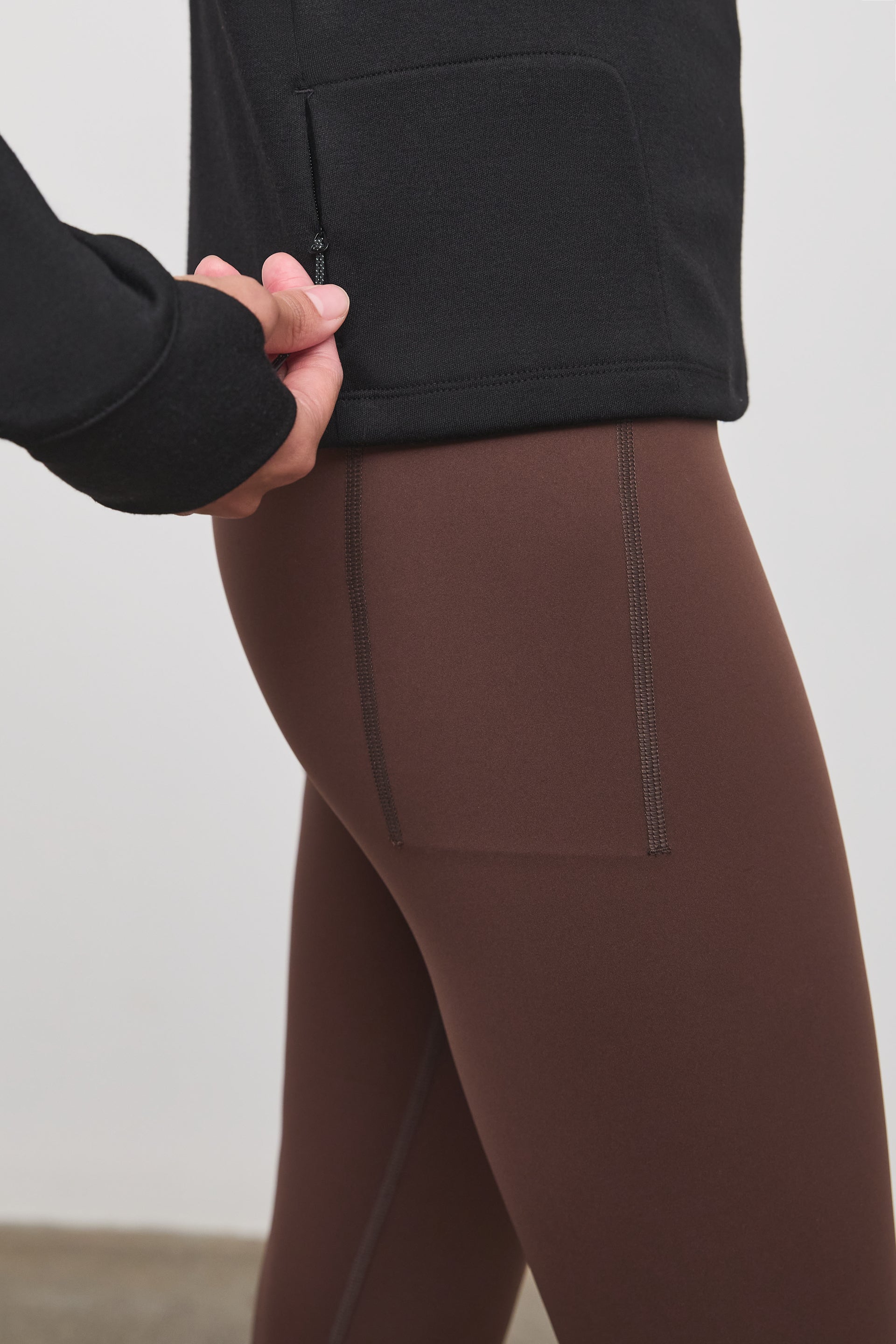 Literary Sport - Jorie Womens Long Sleeve Quarter Zip Running T-Shirt - Black - Pocket Detail