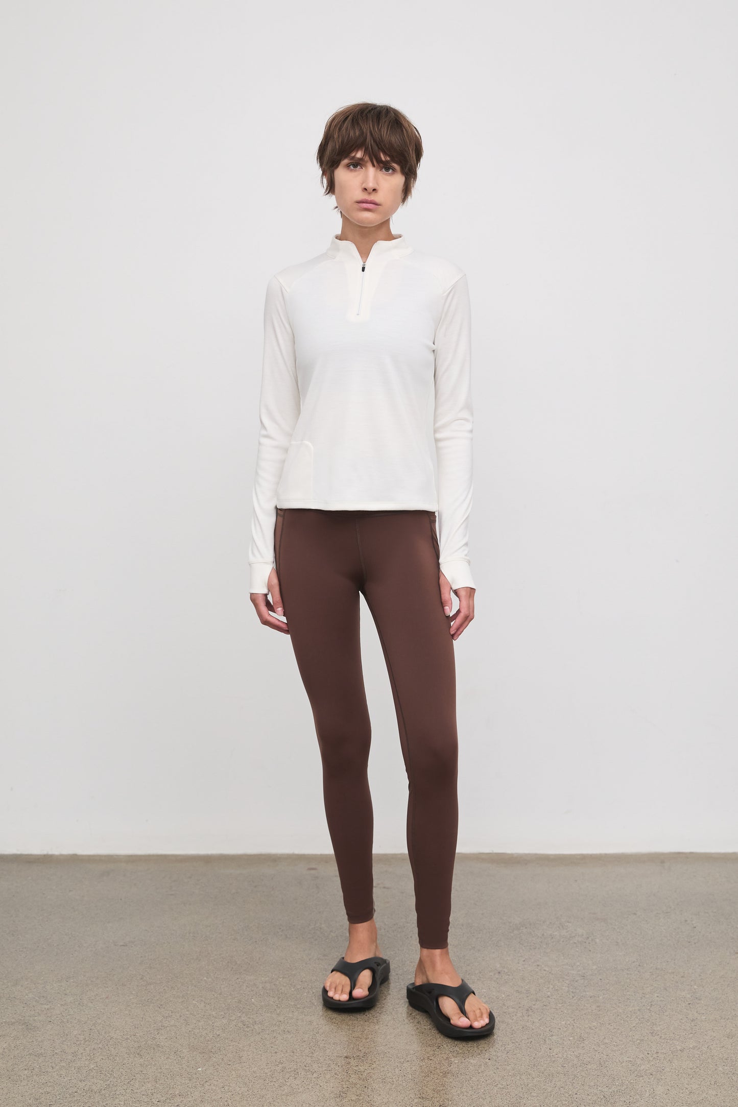 Literary Sport - Jorie Womens Long Sleeve Quarter Zip Running T-Shirt - Bone Off-White - Front