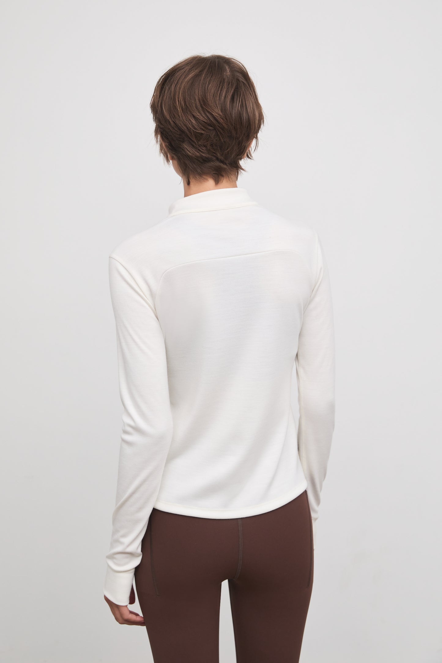 Literary Sport - Jorie Womens Long Sleeve Quarter Zip Running T-Shirt - Bone Off-White - Back