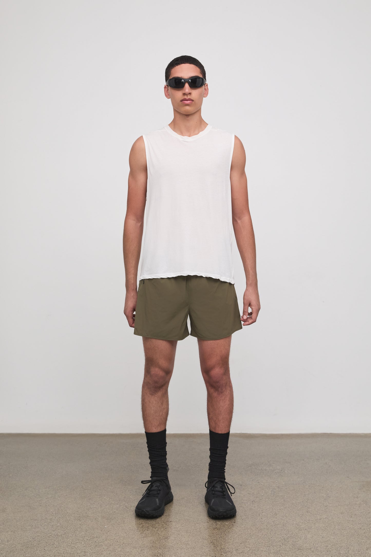 Literary Sport - Marcus Mens Running Short with Brief - Olive Green - Front