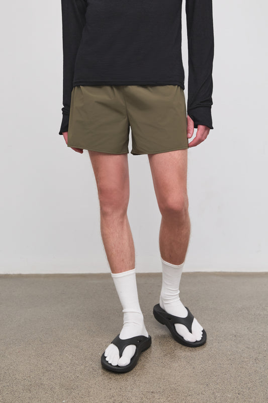 Literary Sport - Marcus Mens Running Short with Brief - Olive Green - Front