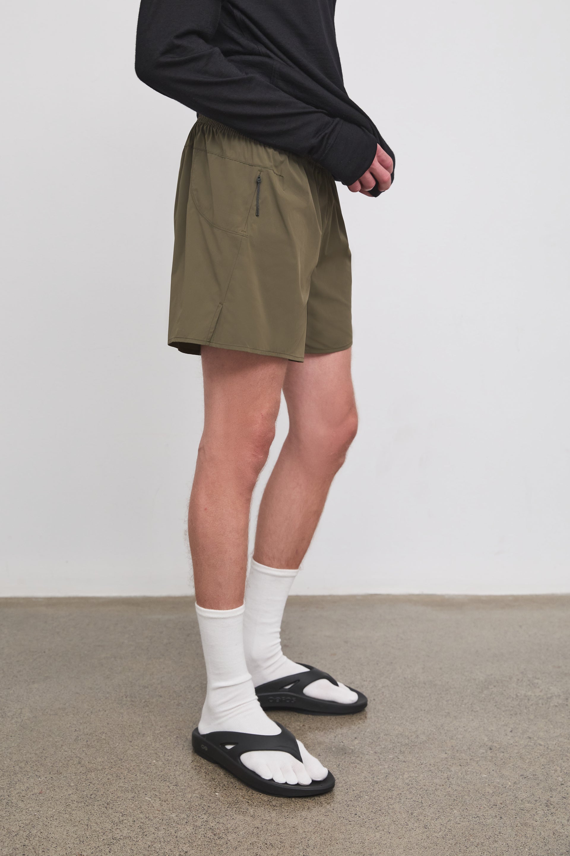 Literary Sport - Marcus Mens Running Short with Brief - Olive Green - Side
