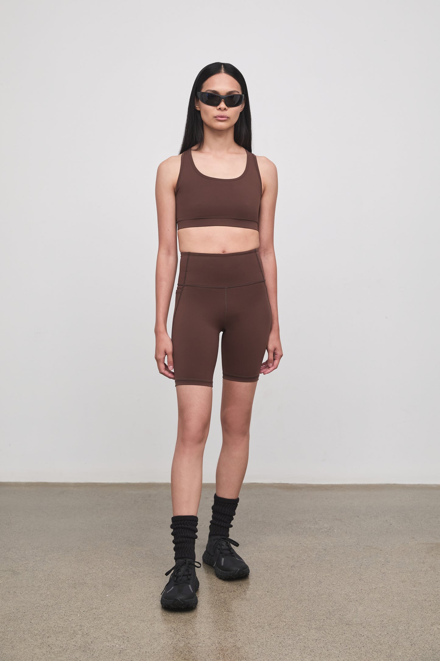 Literary Sport - O'Hara Womens Medium Impact Sports Bra - Umber Chocolate Brown - Front