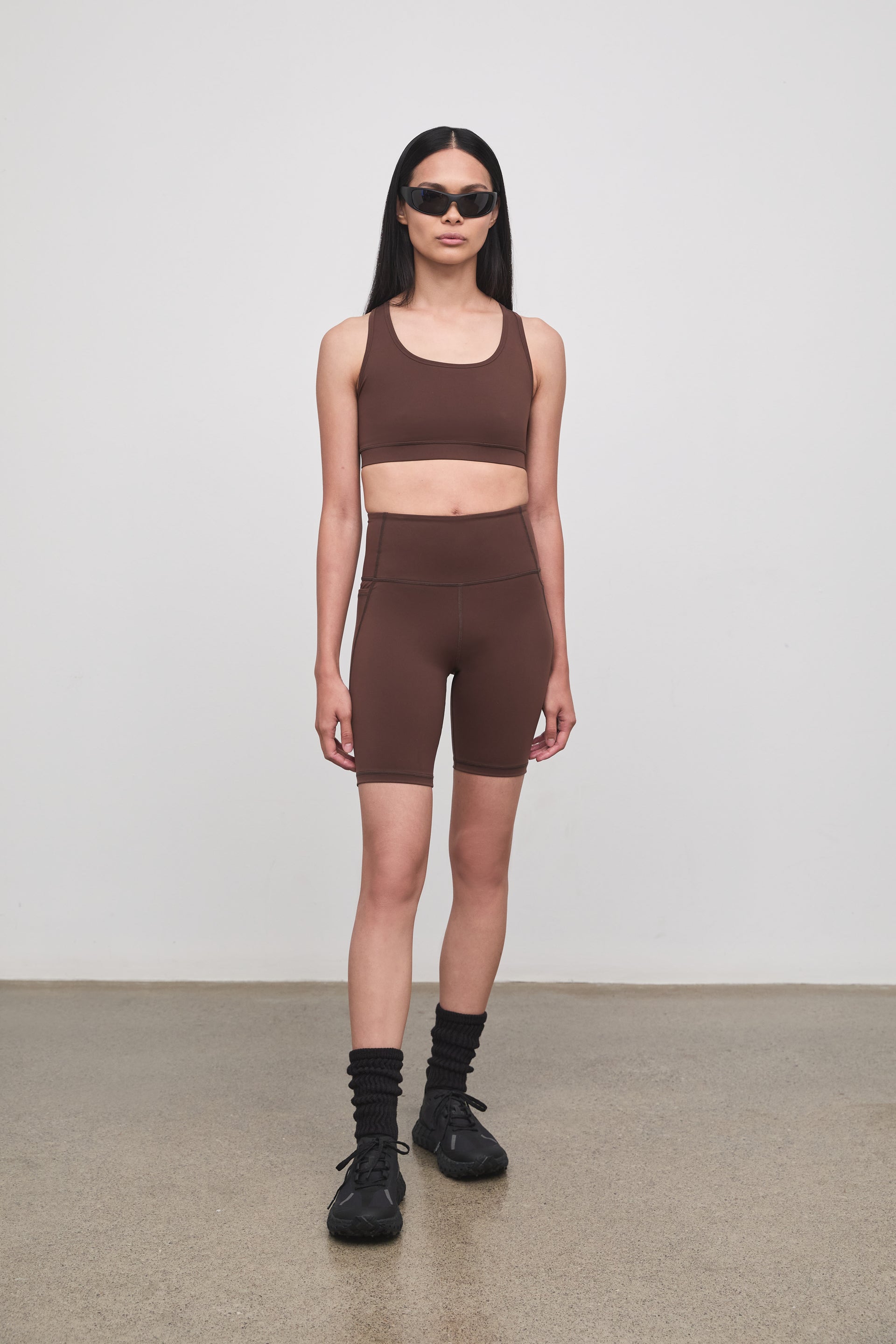 Literary Sport - O'Hara Womens Medium Impact Sports Bra - Umber Chocolate Brown - Front