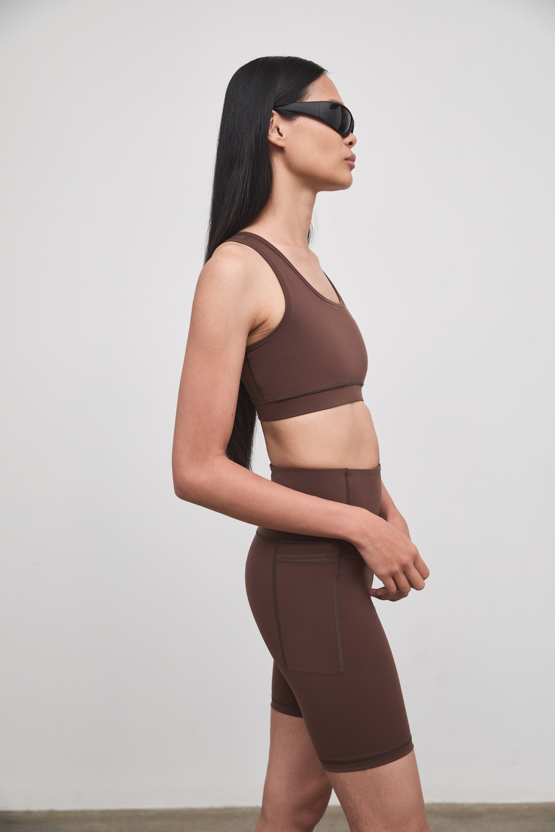 Literary Sport - O'Hara Womens Medium Impact Sports Bra - Umber Chocolate Brown - Side