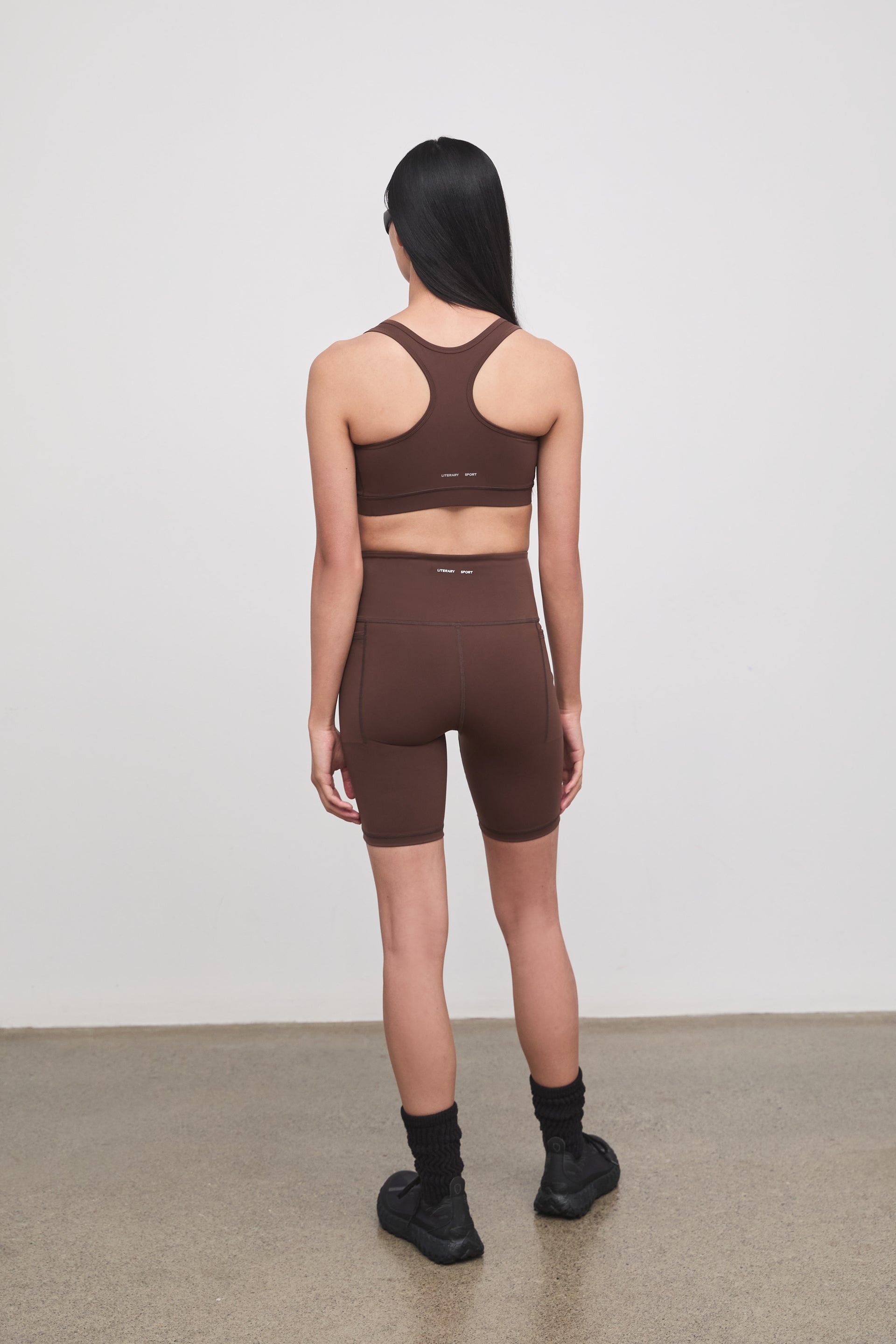 Literary Sport - O'Hara Womens Medium Impact Sports Bra - Umber Chocolate Brown - Back