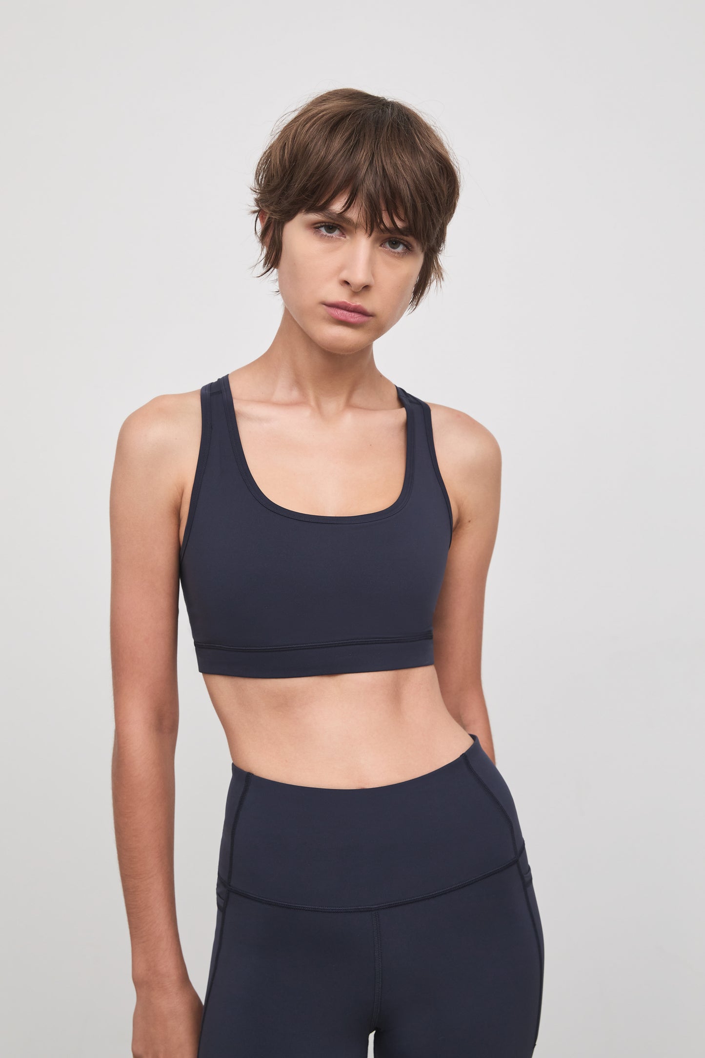 Literary Sport - O'Hara Womens Medium Impact Sports Bra - Washed Navy - Front Closeup