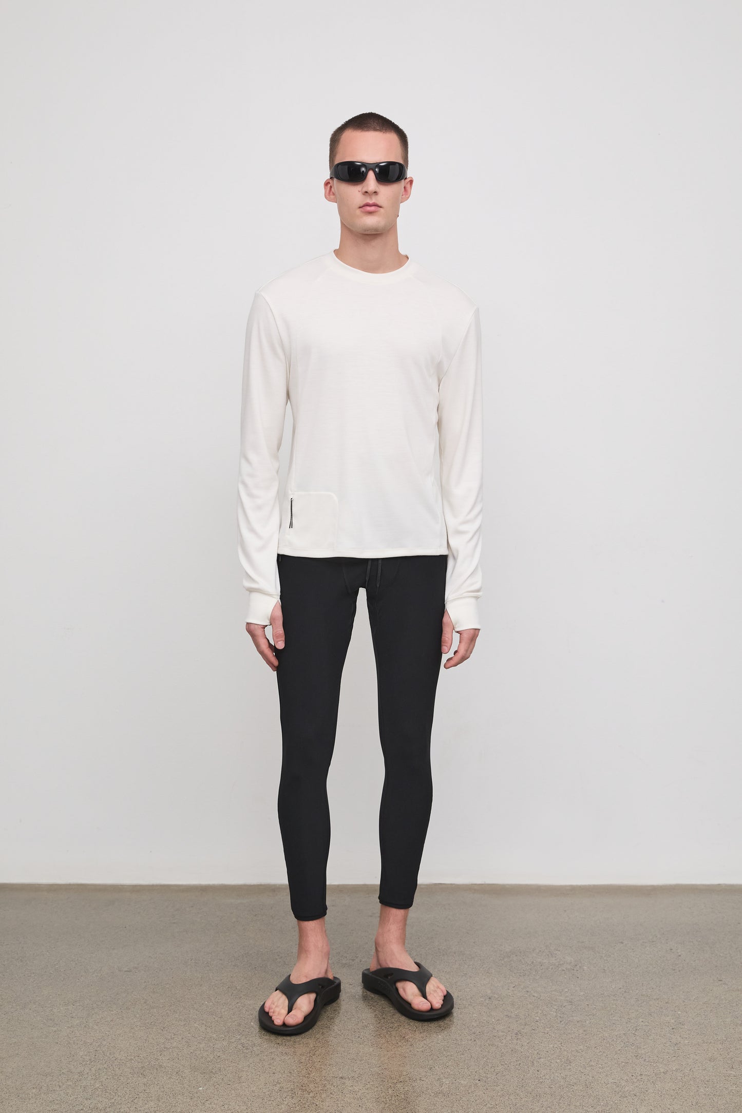 Literary Sport - Whit Mens Long Sleeve COOLMAX® Running T-Shirt - Bone Off-White - Front