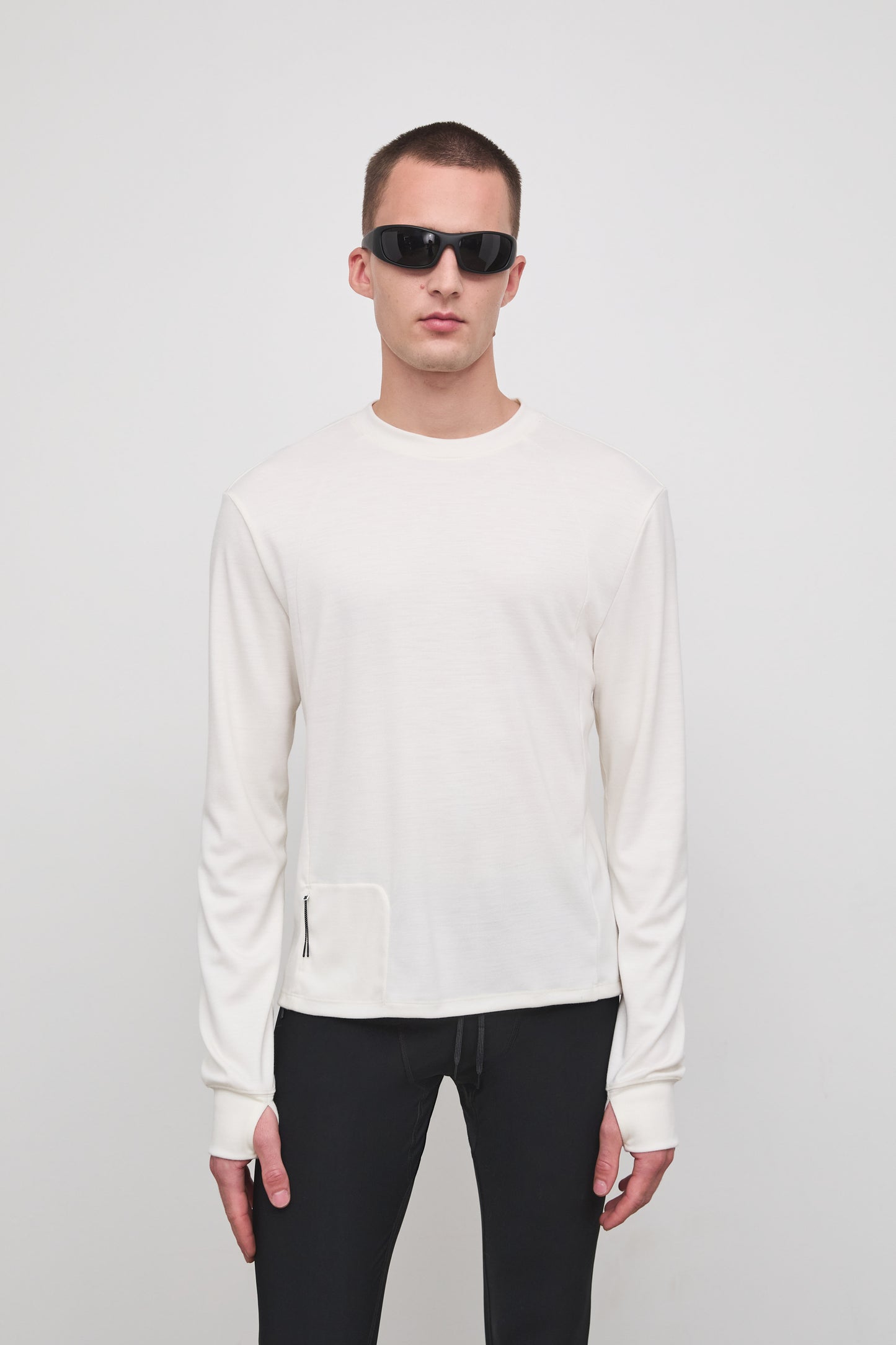 Literary Sport - Whit Mens Long Sleeve COOLMAX® Running T-Shirt - Bone Off-White - Front Closeup