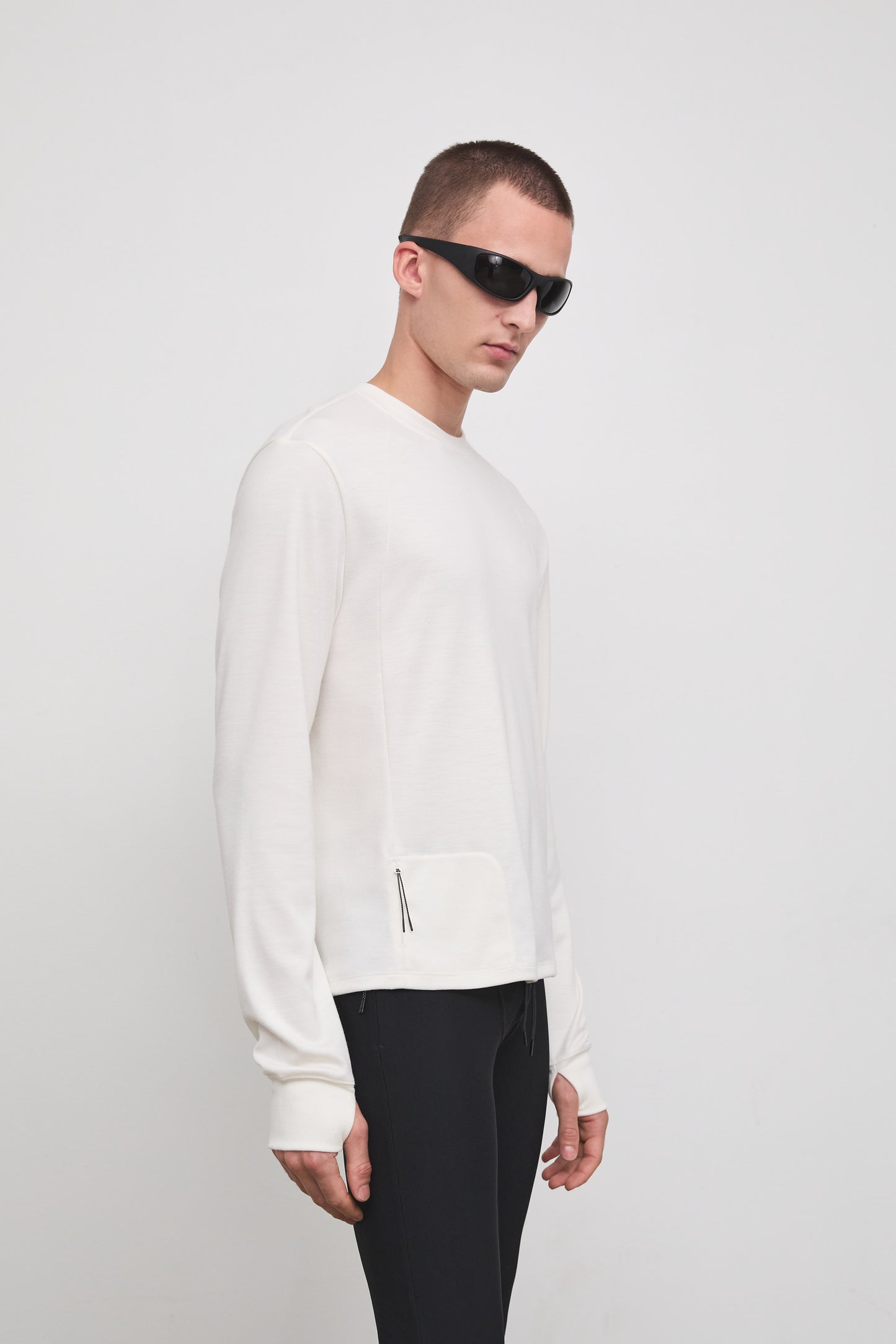 Literary Sport - Whit Mens Long Sleeve COOLMAX® Running T-Shirt - Bone Off-White - Side