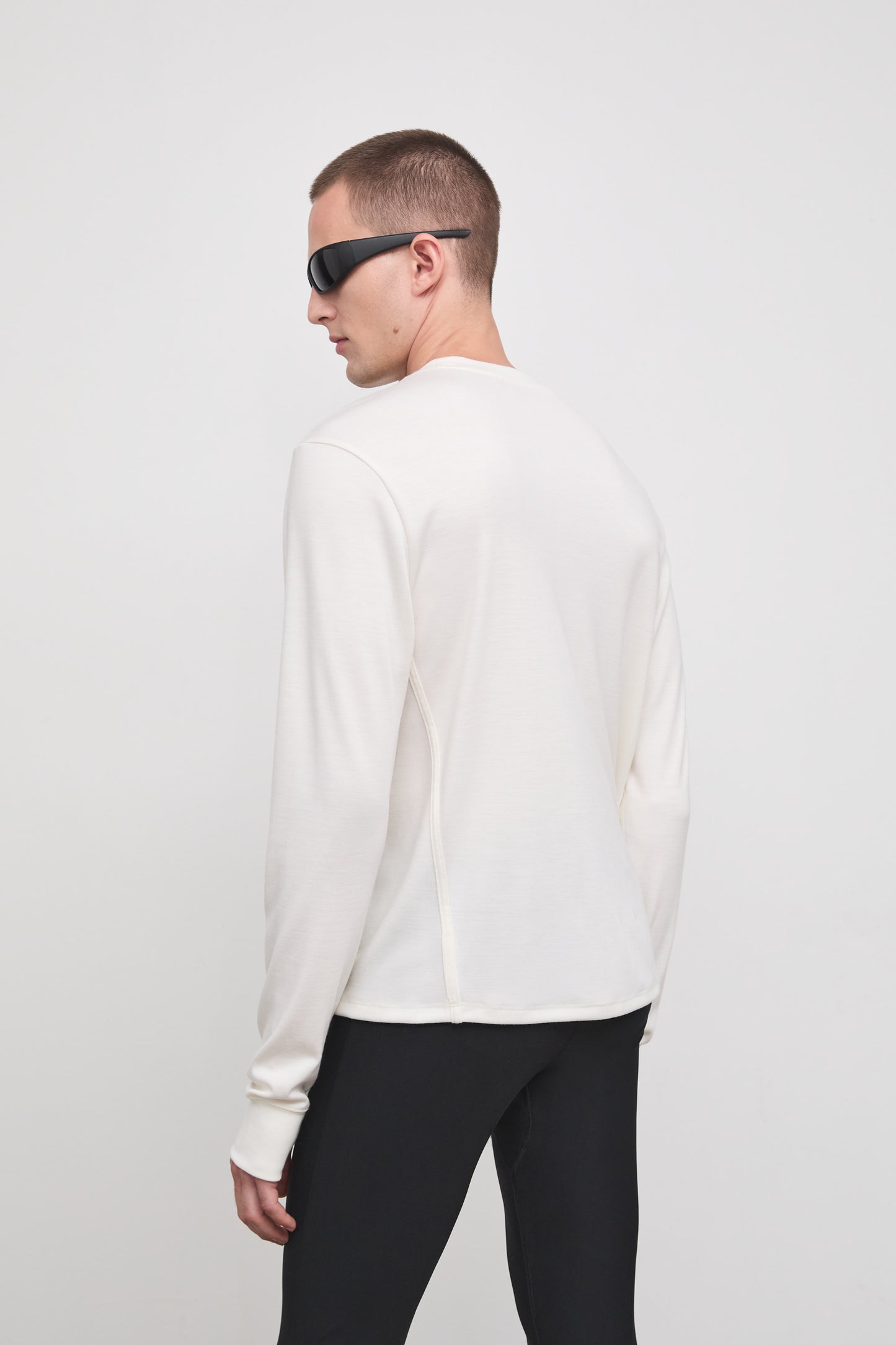 Literary Sport - Whit Mens Long Sleeve COOLMAX® Running T-Shirt - Bone Off-White - Back