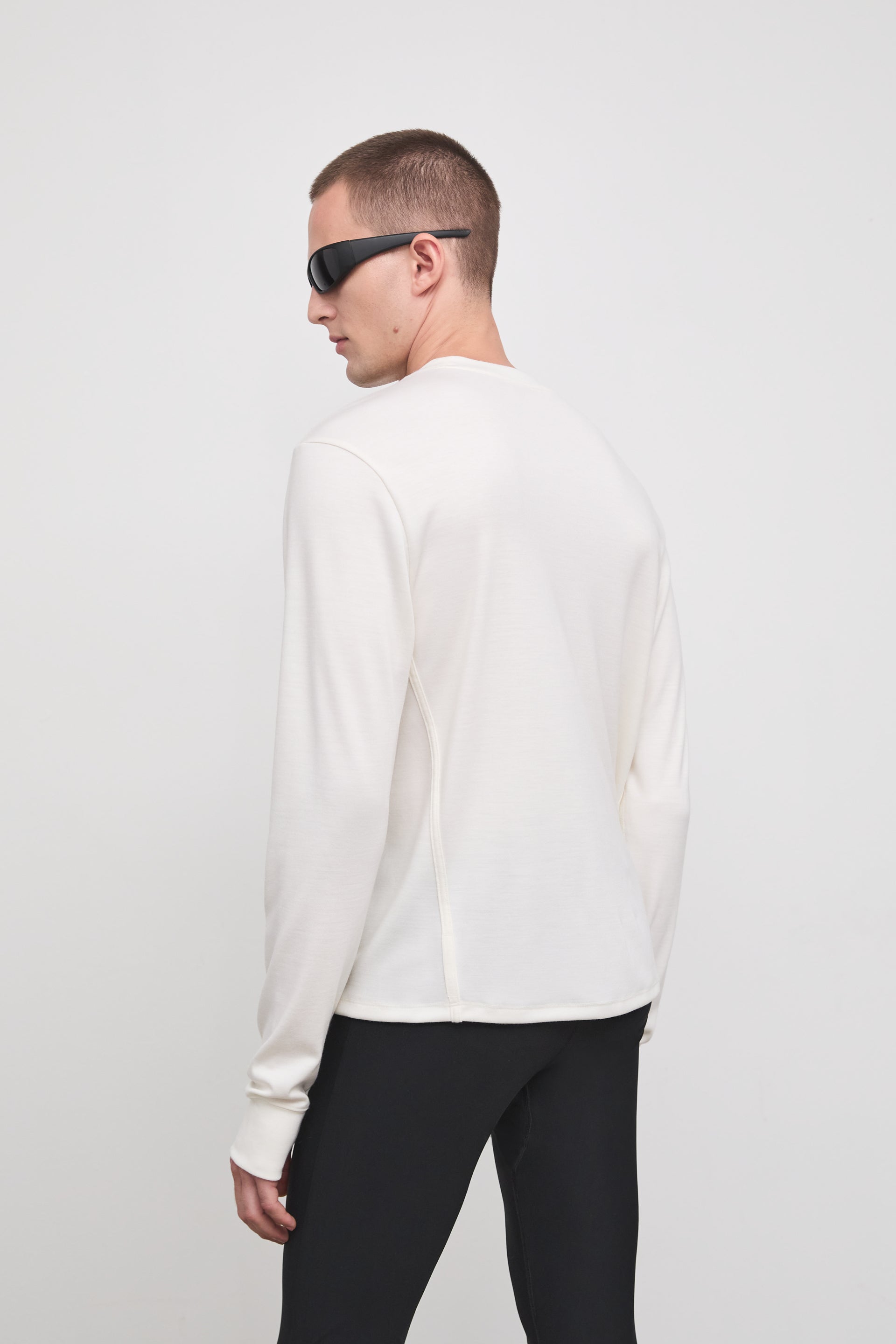 Literary Sport - Whit Mens Long Sleeve COOLMAX® Running T-Shirt - Bone Off-White - Back