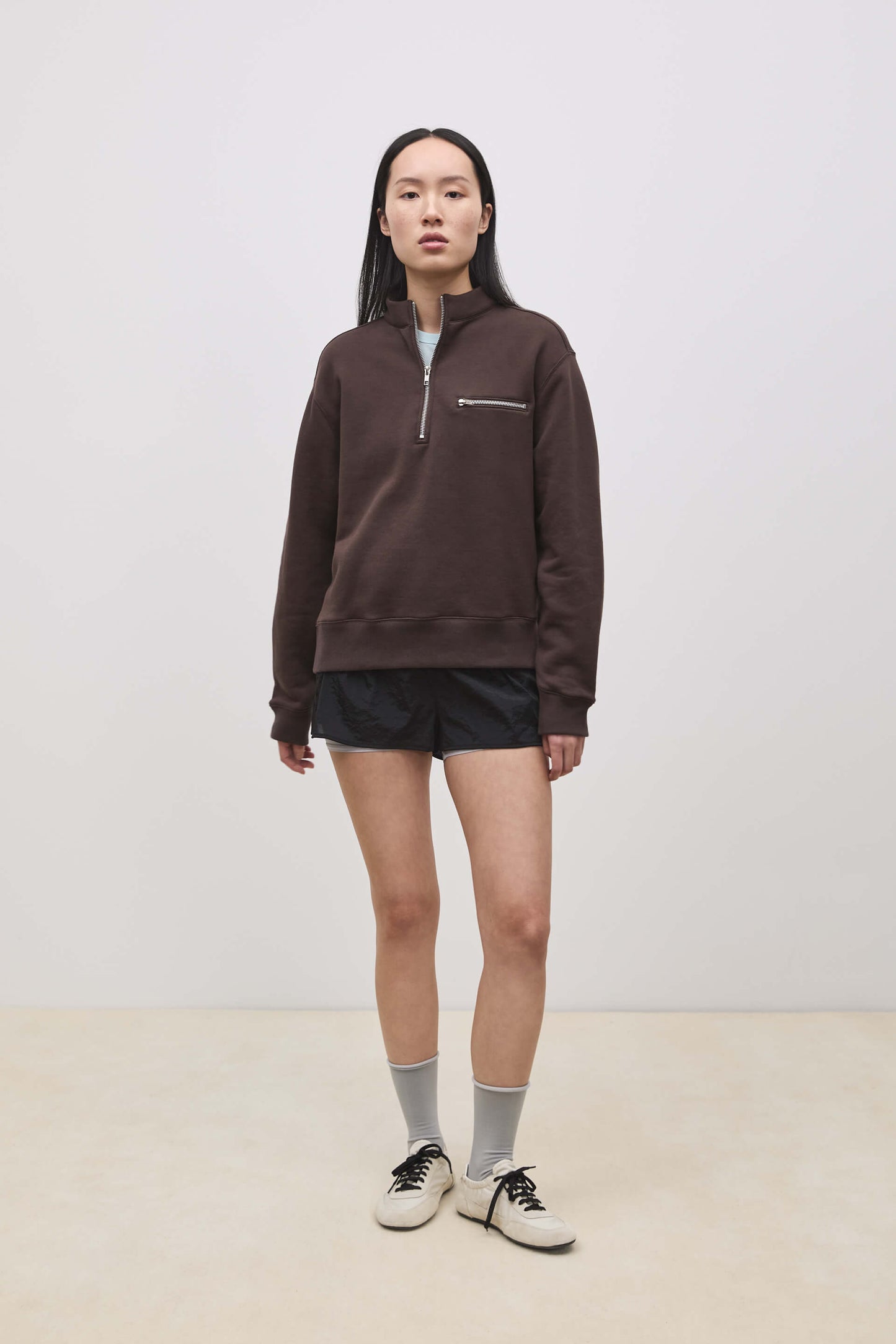 Literary Sport | Jane Womens Long Sleeve Quarter Zip Sweatshirt - Ash Dark Brown