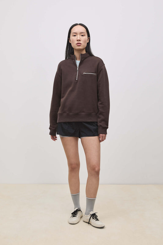 Literary Sport | Jane Womens Long Sleeve Quarter Zip Sweatshirt - Ash Dark Brown