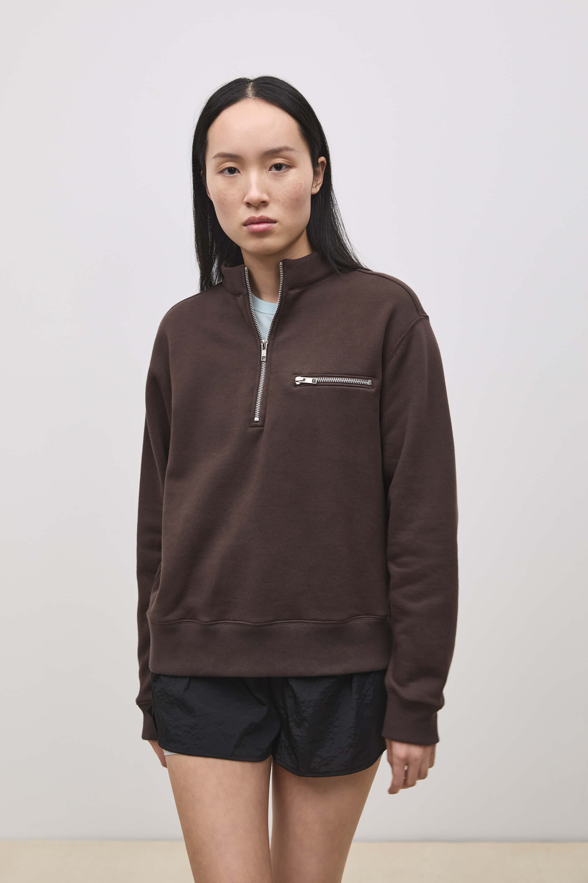 Literary Sport | Jane Womens Long Sleeve Quarter Zip Sweatshirt - Ash Dark Brown