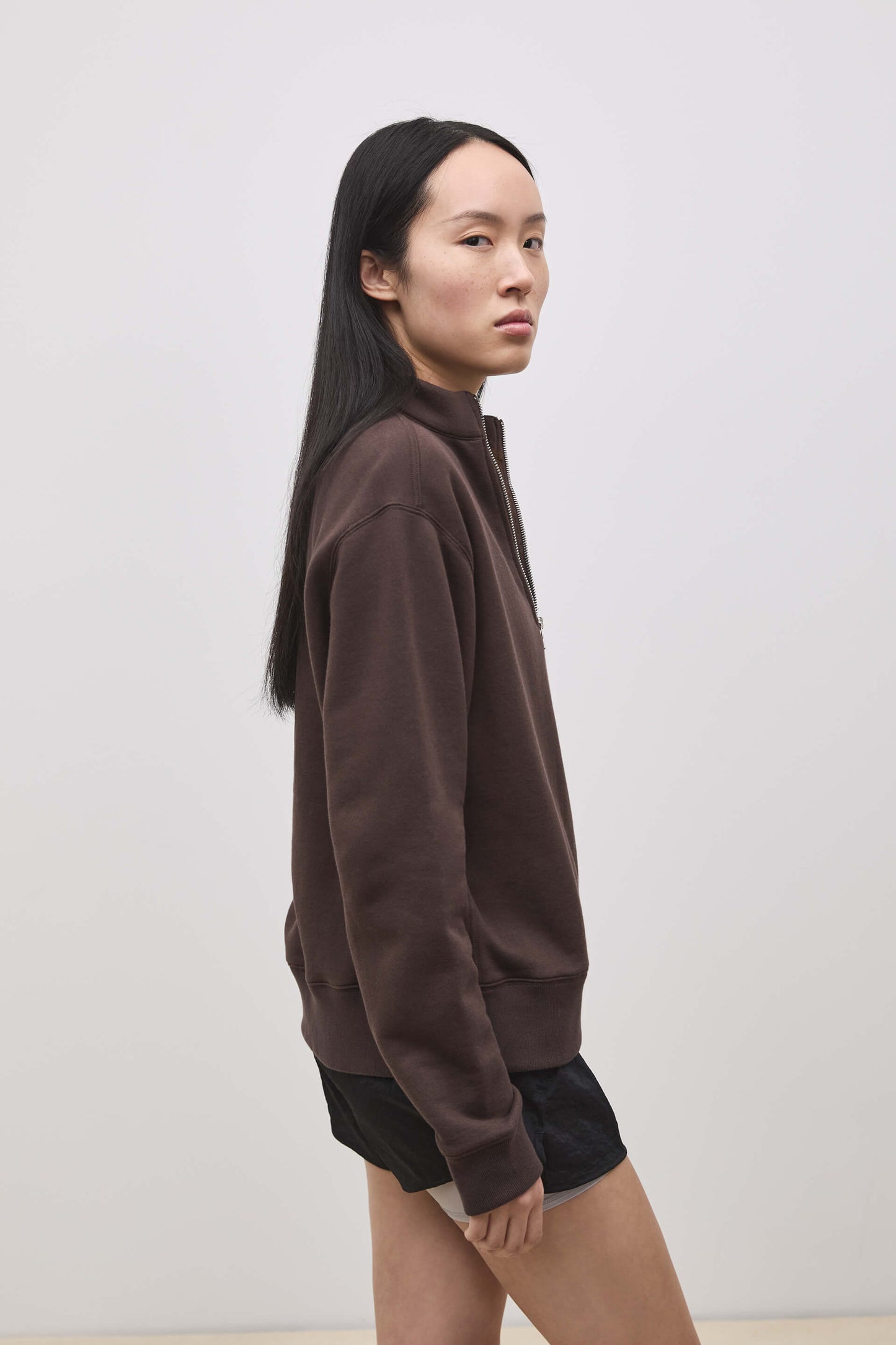 Literary Sport | Jane Womens Long Sleeve Quarter Zip Sweatshirt - Ash Dark Brown