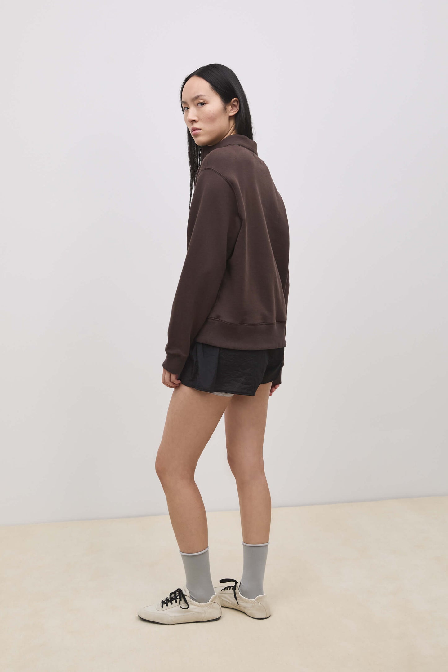 Literary Sport | Jane Womens Long Sleeve Quarter Zip Sweatshirt - Ash Dark Brown