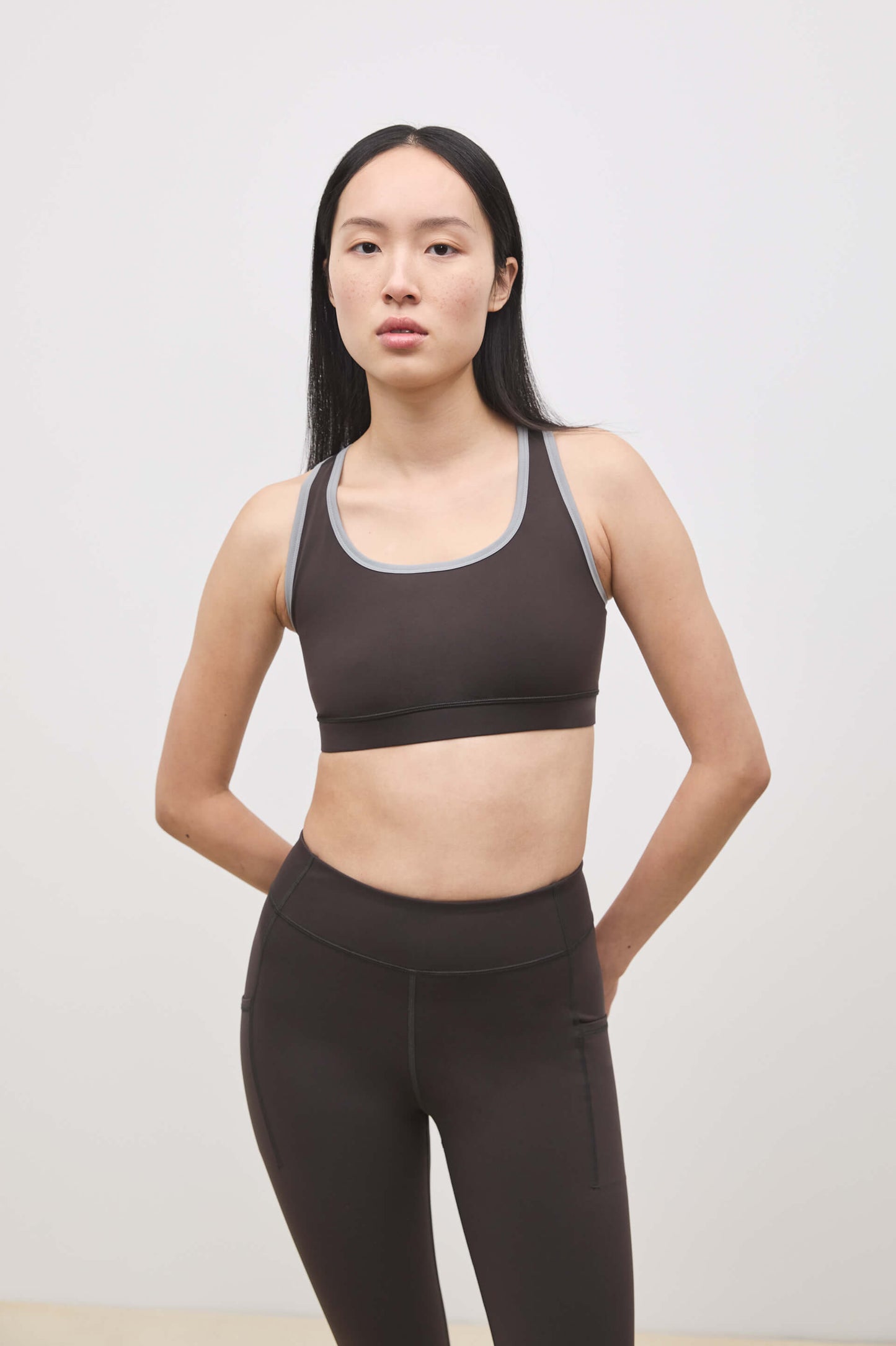 Literary Sport - O'Hara Womens Medium Impact Sports Bra - Ash Dark Brown & Steel