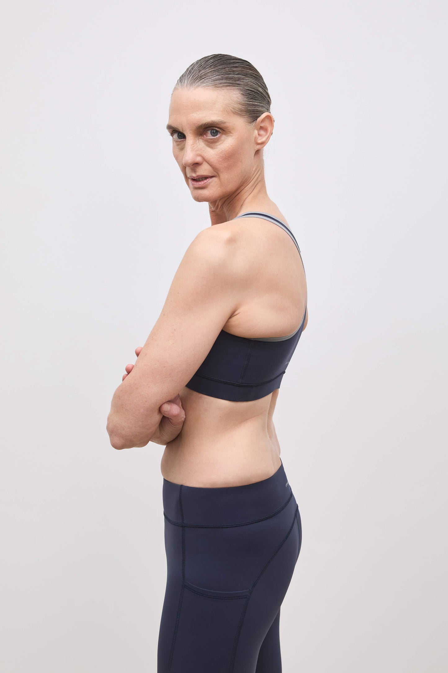 Literary Sport - O'Hara Womens Medium Impact Sports Bra - Washed Navy & Steel