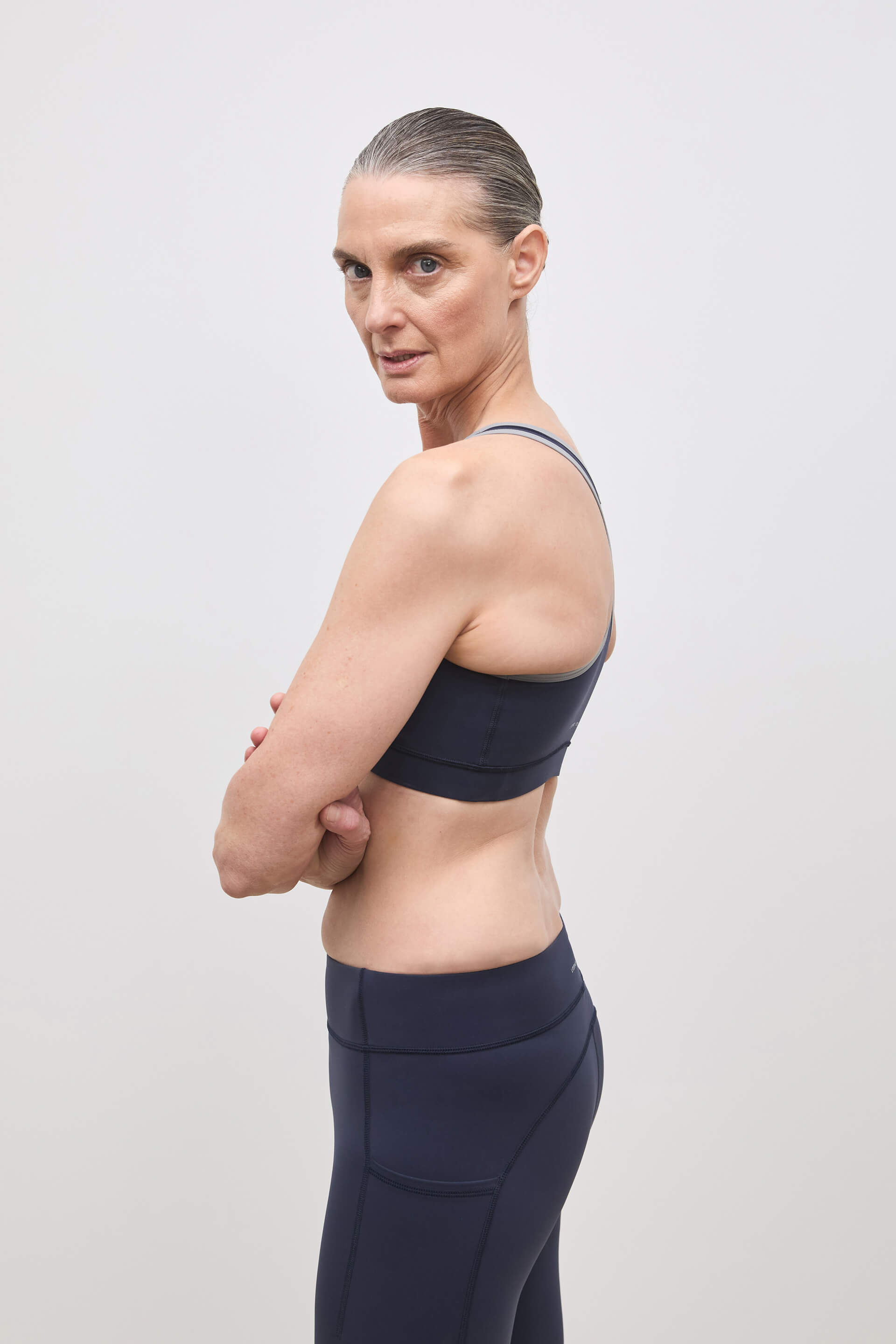 Literary Sport - O'Hara Womens Medium Impact Sports Bra - Washed Navy & Steel