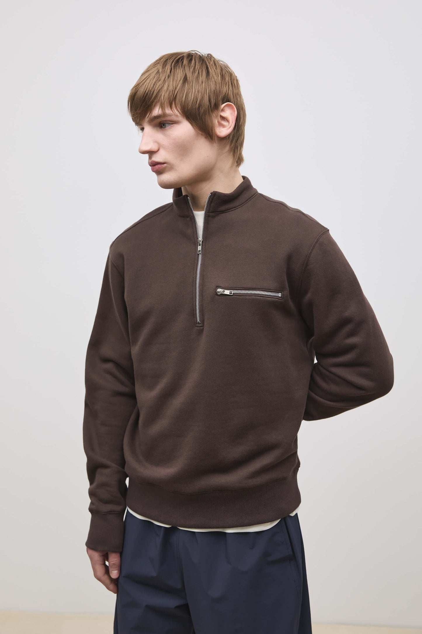 Literary Sport | Gabriel Mens Quarter Zip Sweatshirt - Ash Dark Brown