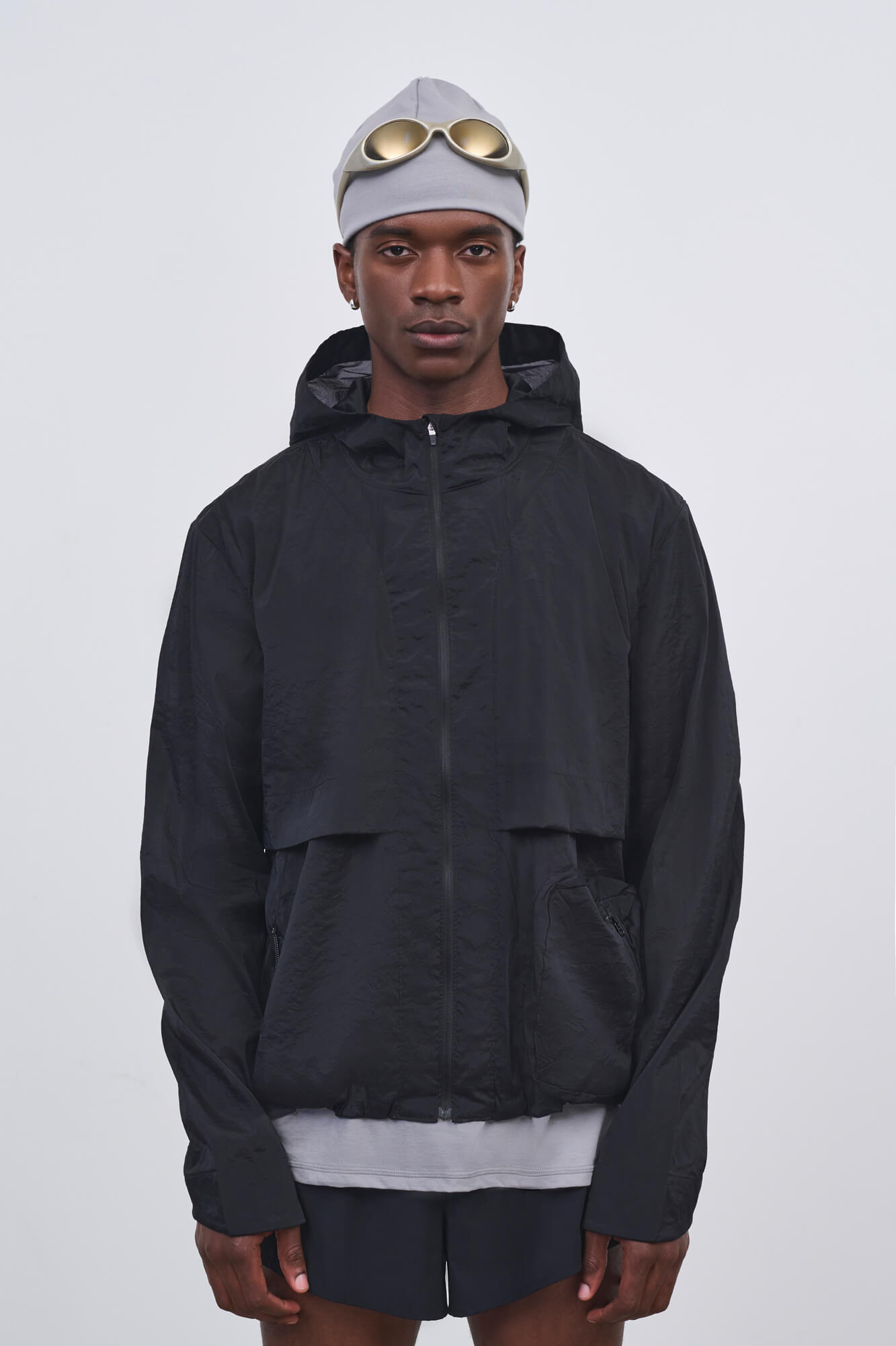 Literary Sport - Ashbery Mens Packable Running Jacket in Crinkle Nylon - Black