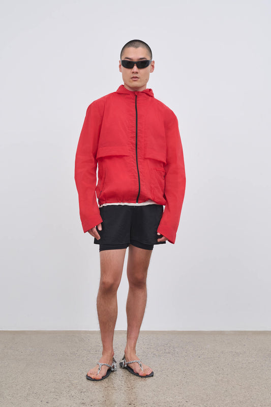 Literary Sport - Ashbery Mens Packable Running Jacket in Crinkle Nylon - Scarlet