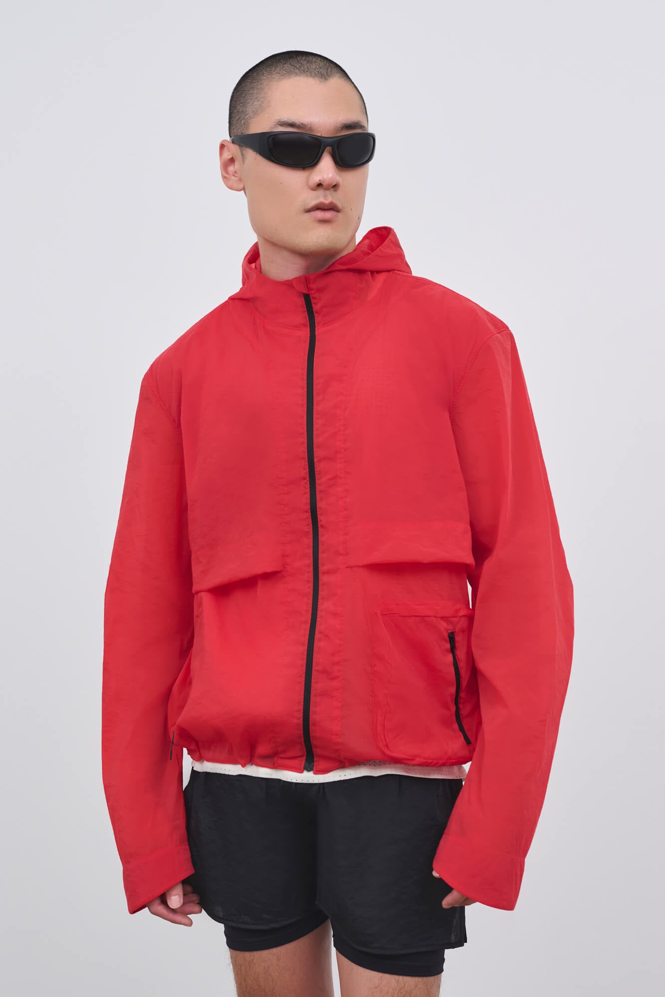 Literary Sport - Ashbery Mens Packable Running Jacket in Crinkle Nylon - Scarlet