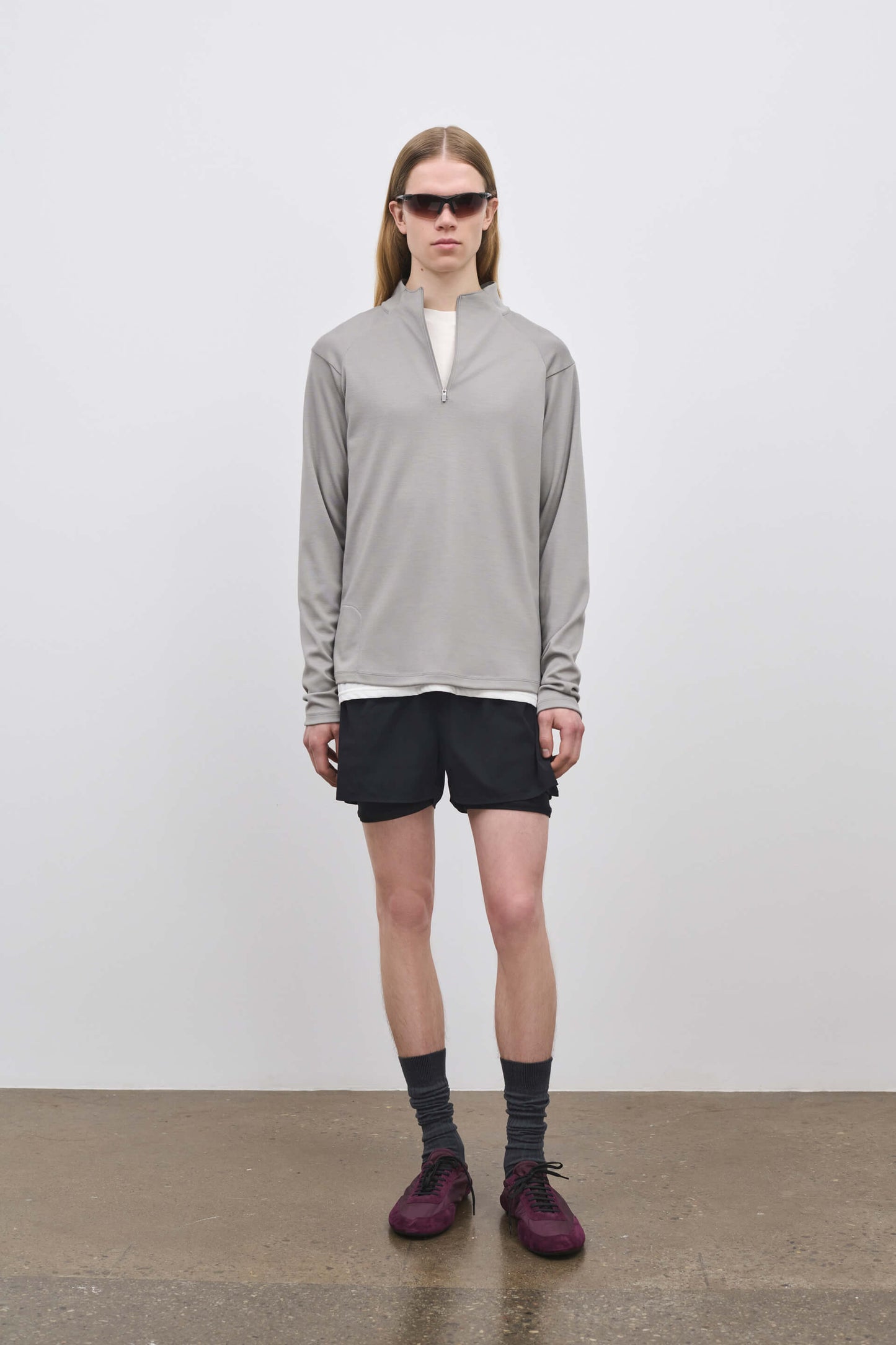 Literary Sport - Claude Mens Quarter Zip Running Long Sleeve T-Shirt - Grey